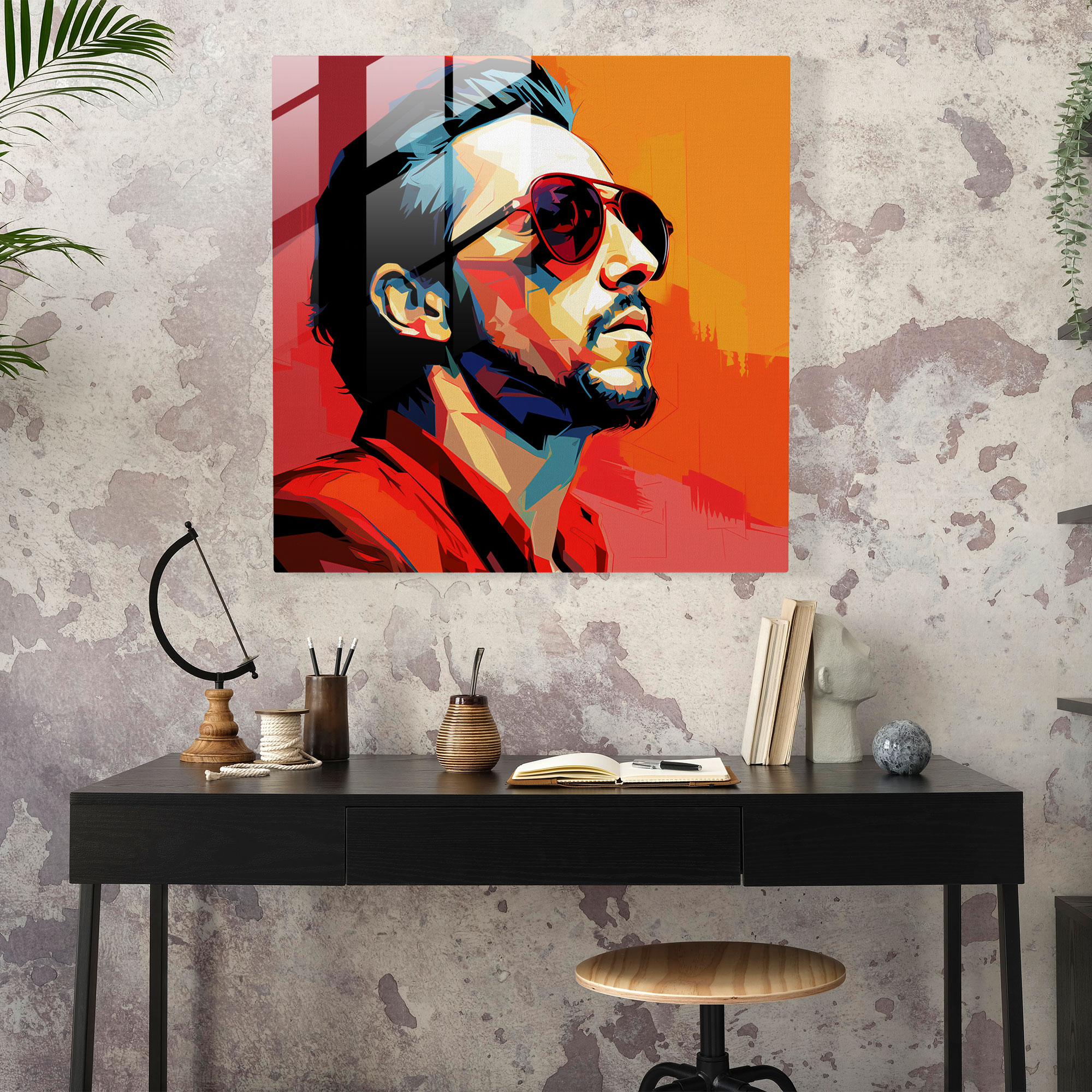 Cooles Pop-Art Glasbild - Berühmter Musiker Wanddekoration Glaswandkunst