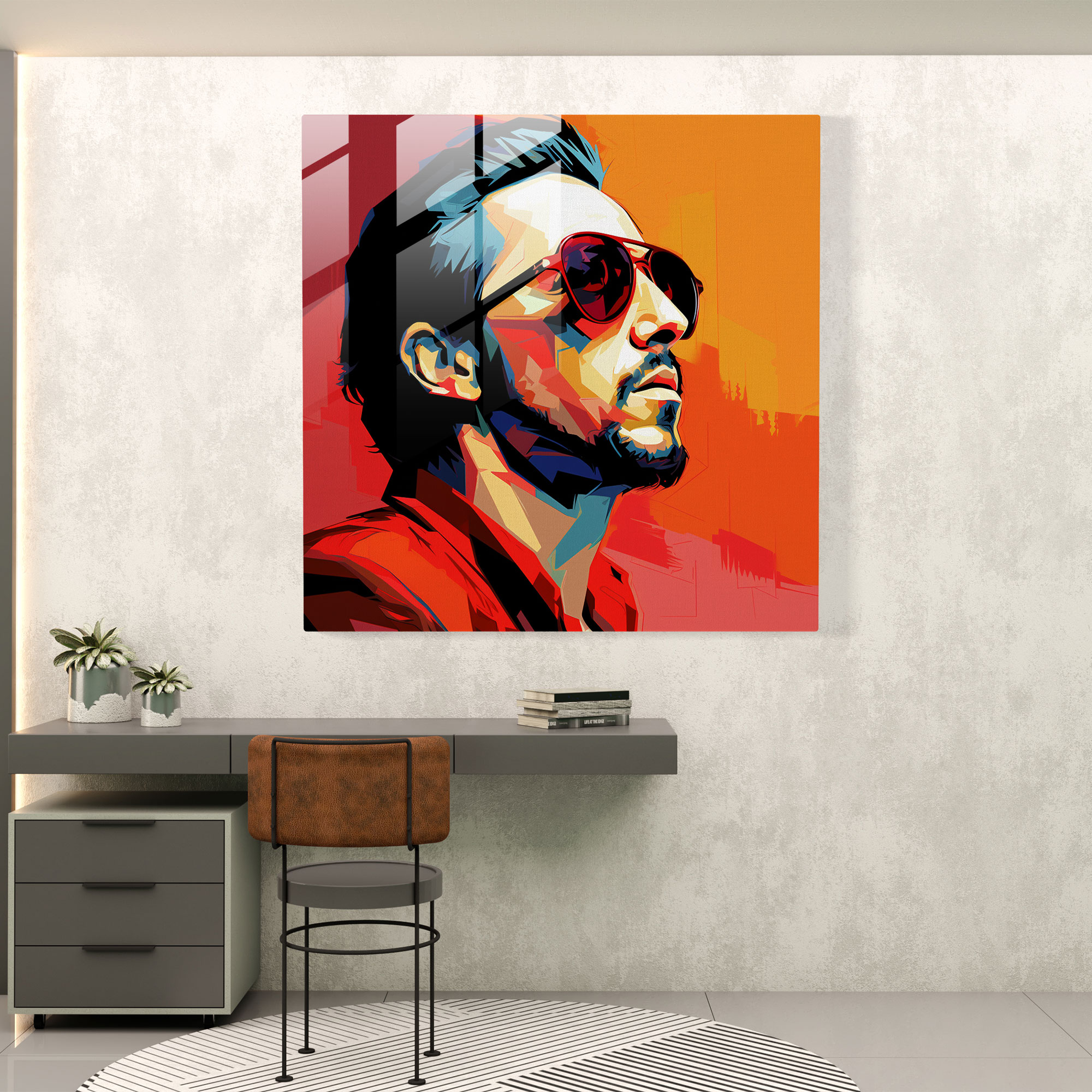 Cooles Pop-Art Glasbild - Berühmter Musiker Wanddekoration Glaswandkunst
