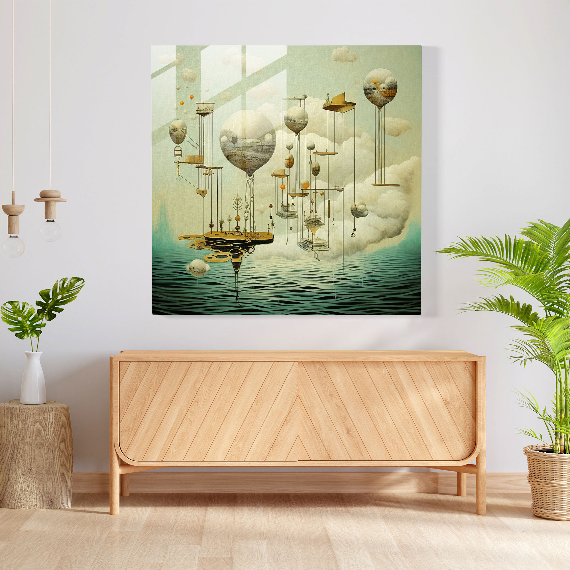 Cooles Surreales Glasbild - Moderne Kunst Glasdesign Wohnraumdekoration