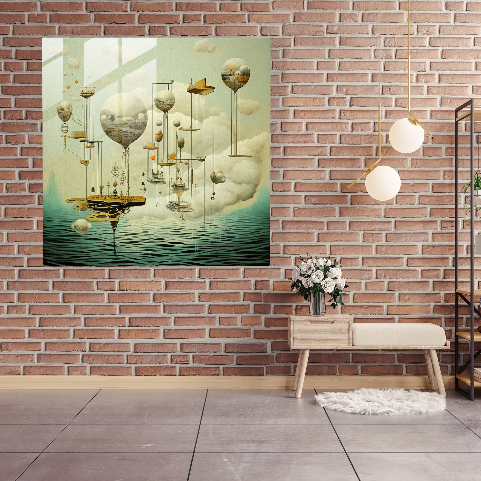 Cooles Surreales Glasbild - Moderne Kunst Glasdesign Wohnraumdekoration