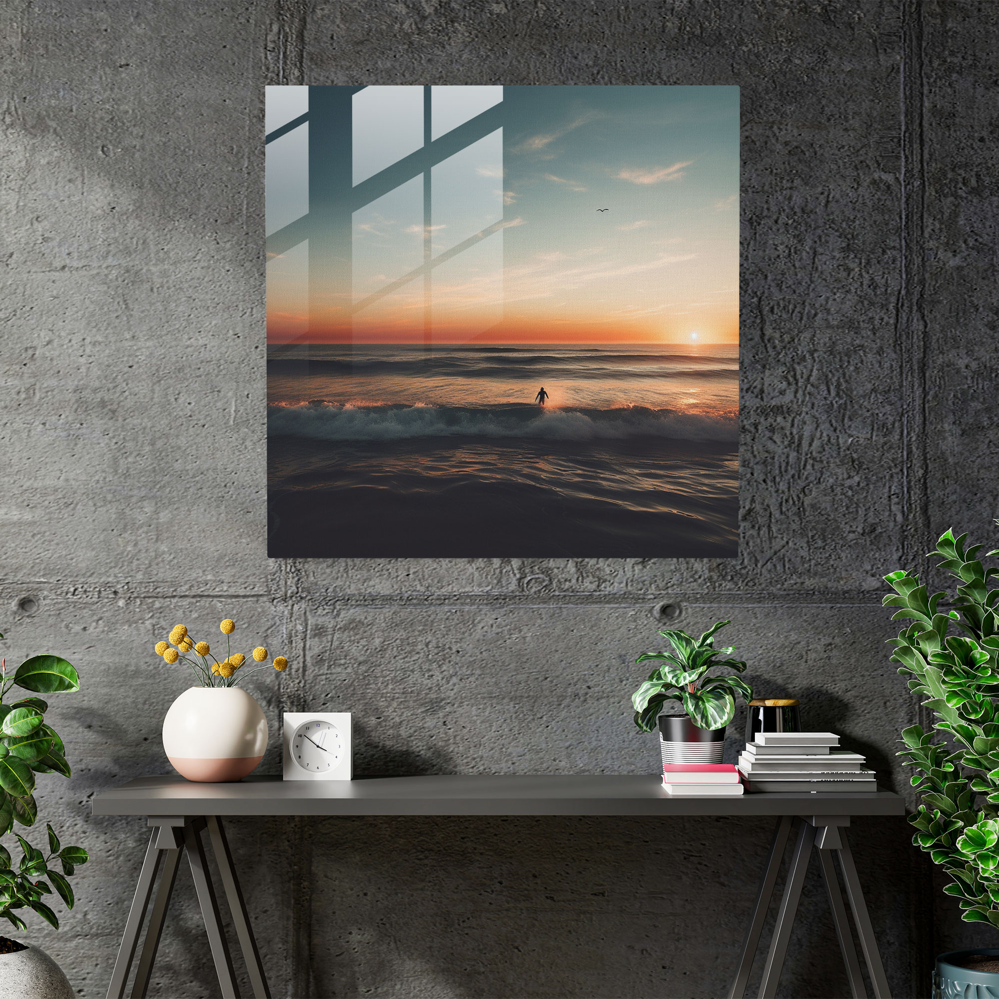 Glasbild Cool Solitude - Surfer Glas Kunst