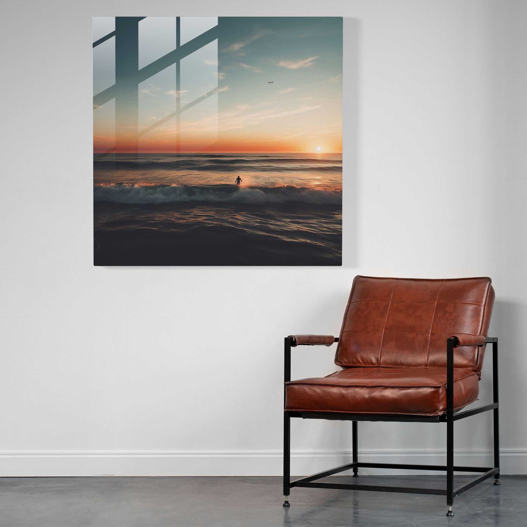Glasbild Cool Solitude - Surfer Glas Kunst
