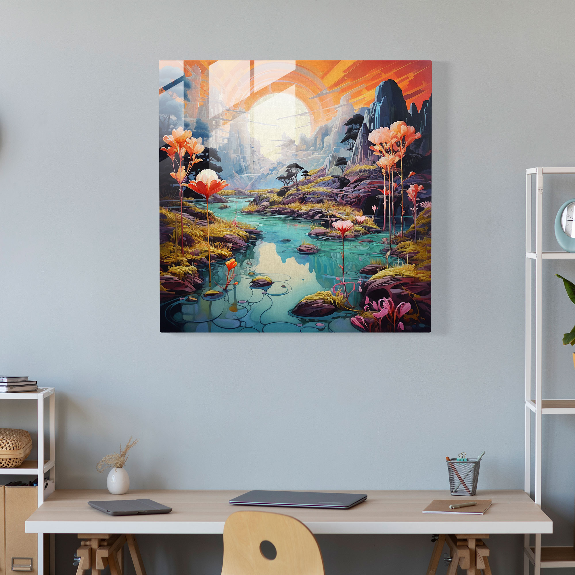 Glasbild Traumlandschaft - Moderne Kunst Traumhafte Landschaft
