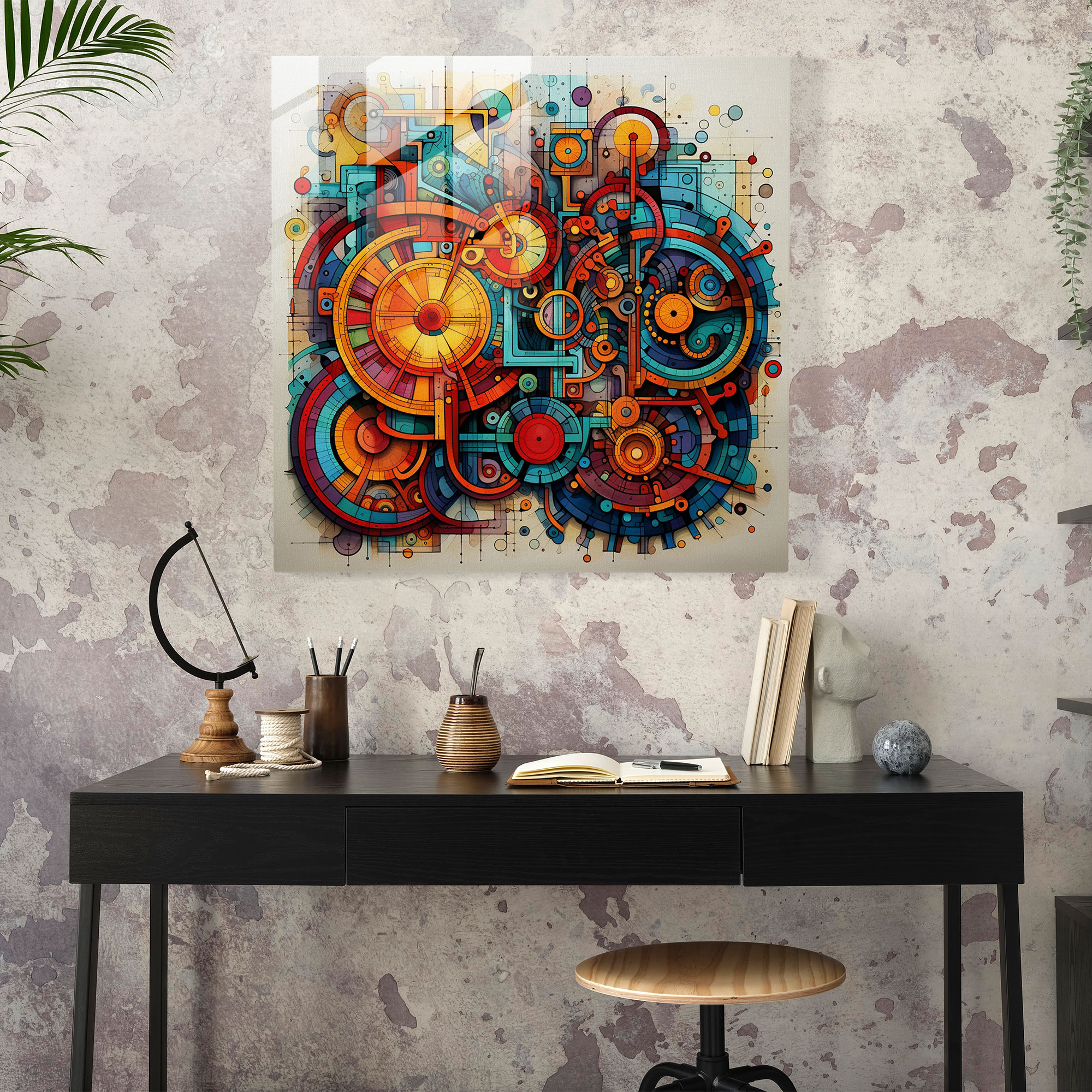 Cool Fusion Glass Print - Cool, Vibrant Colors, Intricate Patterns, Abstract Geometric Design