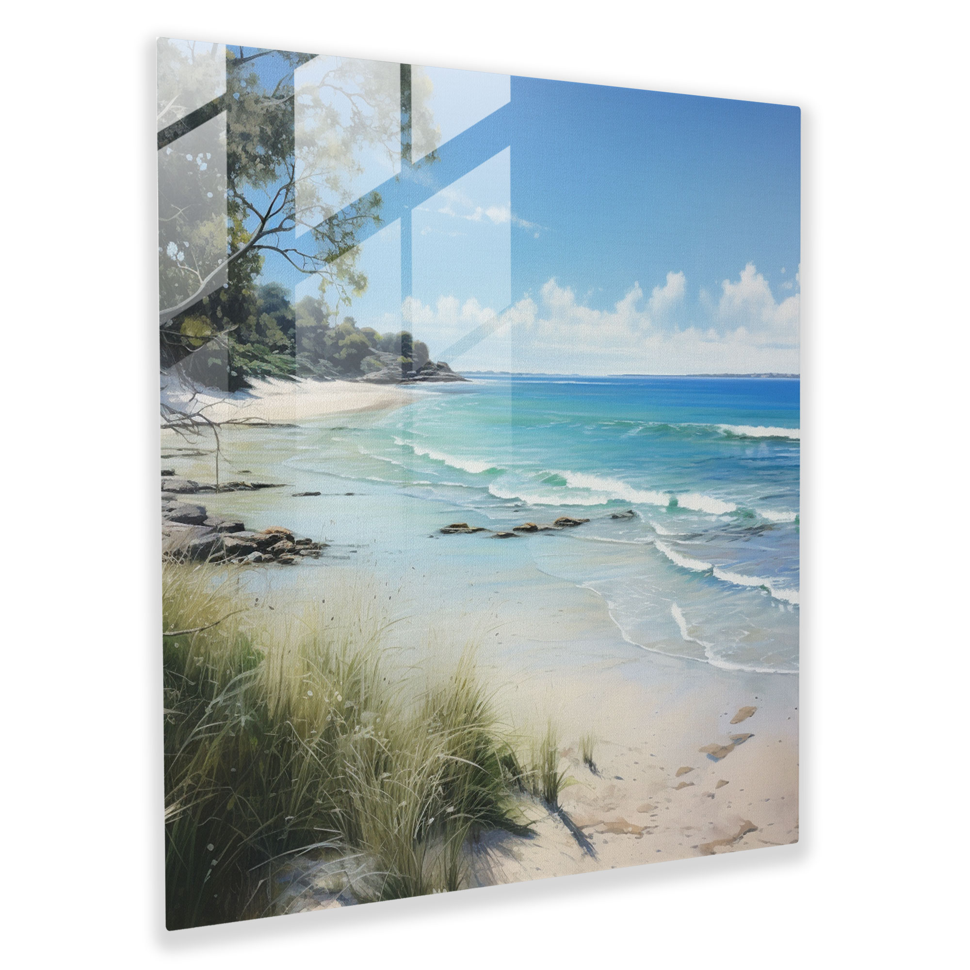 Erfrischendes Glasbild - Wanddekoration kristallklares Wasser Strandlandschaft