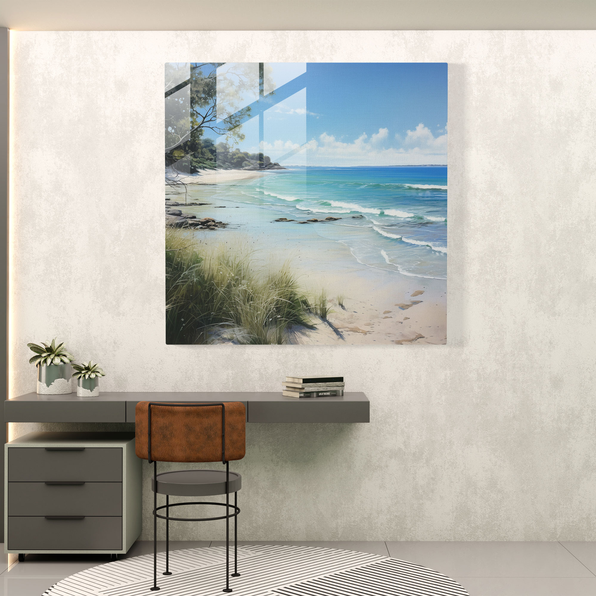 Erfrischendes Glasbild - Wanddekoration kristallklares Wasser Strandlandschaft