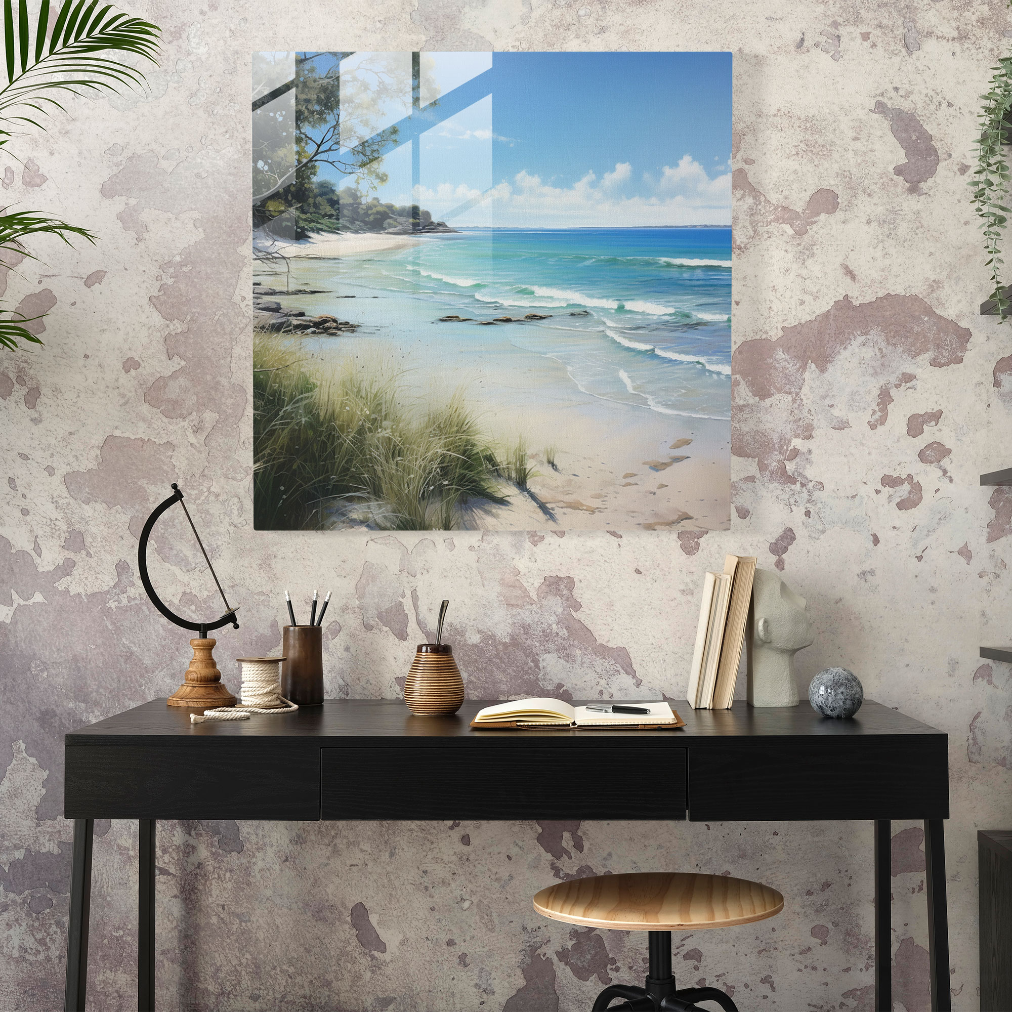 Erfrischendes Glasbild - Wanddekoration kristallklares Wasser Strandlandschaft
