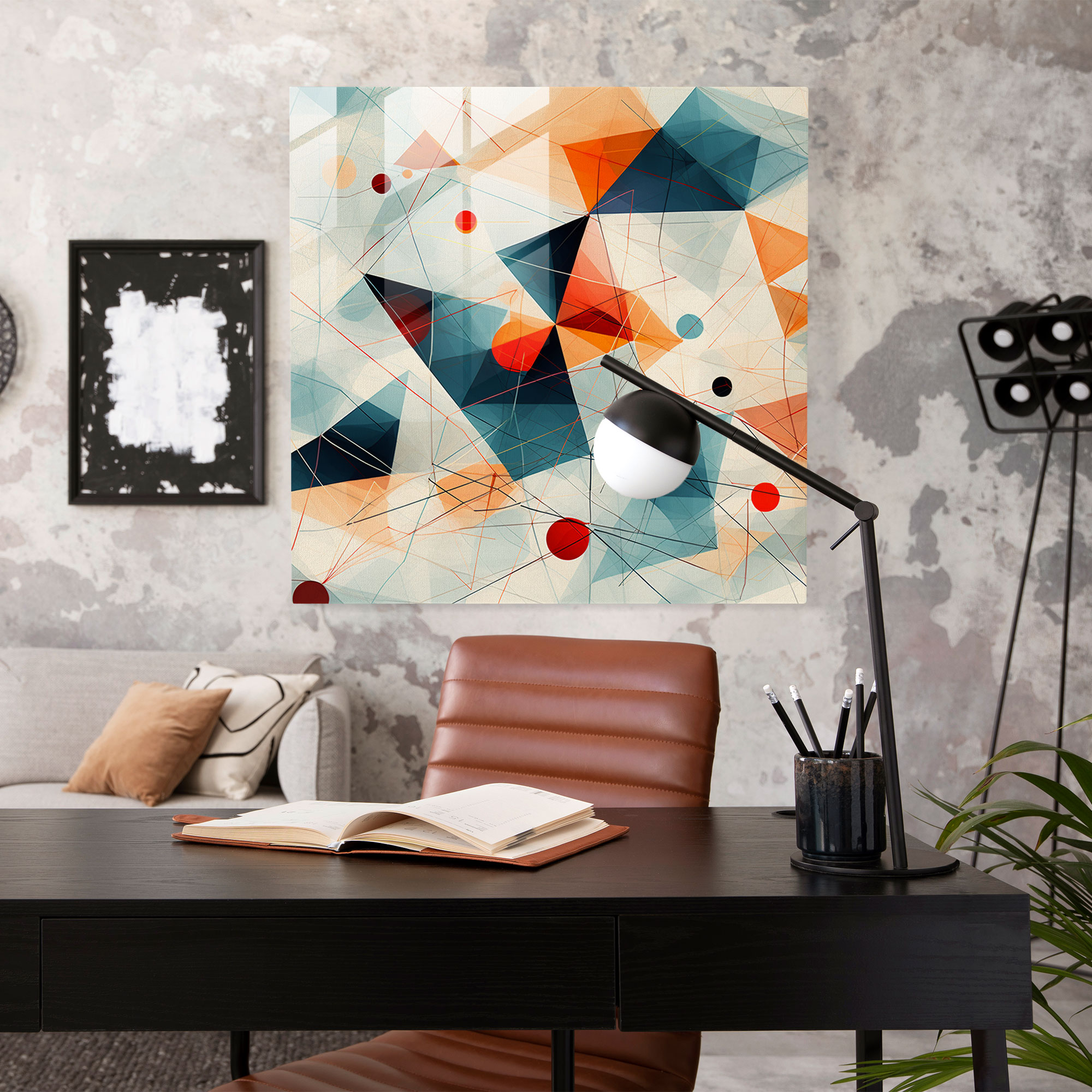 Geometrisches Glasbild - Coole miteinander verbundene Formen Glas-Wandkunst
