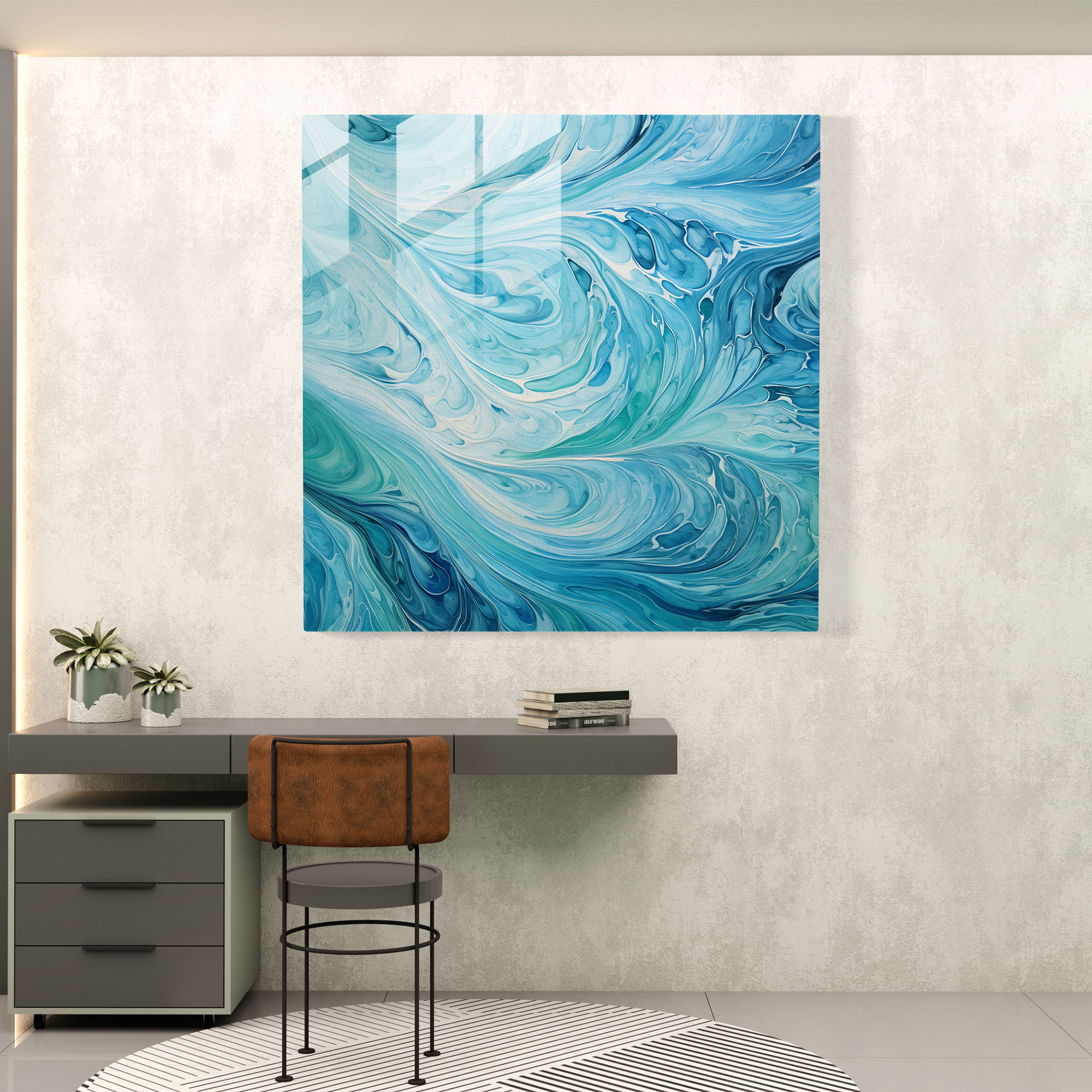 Cooles Ozeantraum Glasbild - Abstraktes Gemälde Glas Kunst Glas Wandkunst