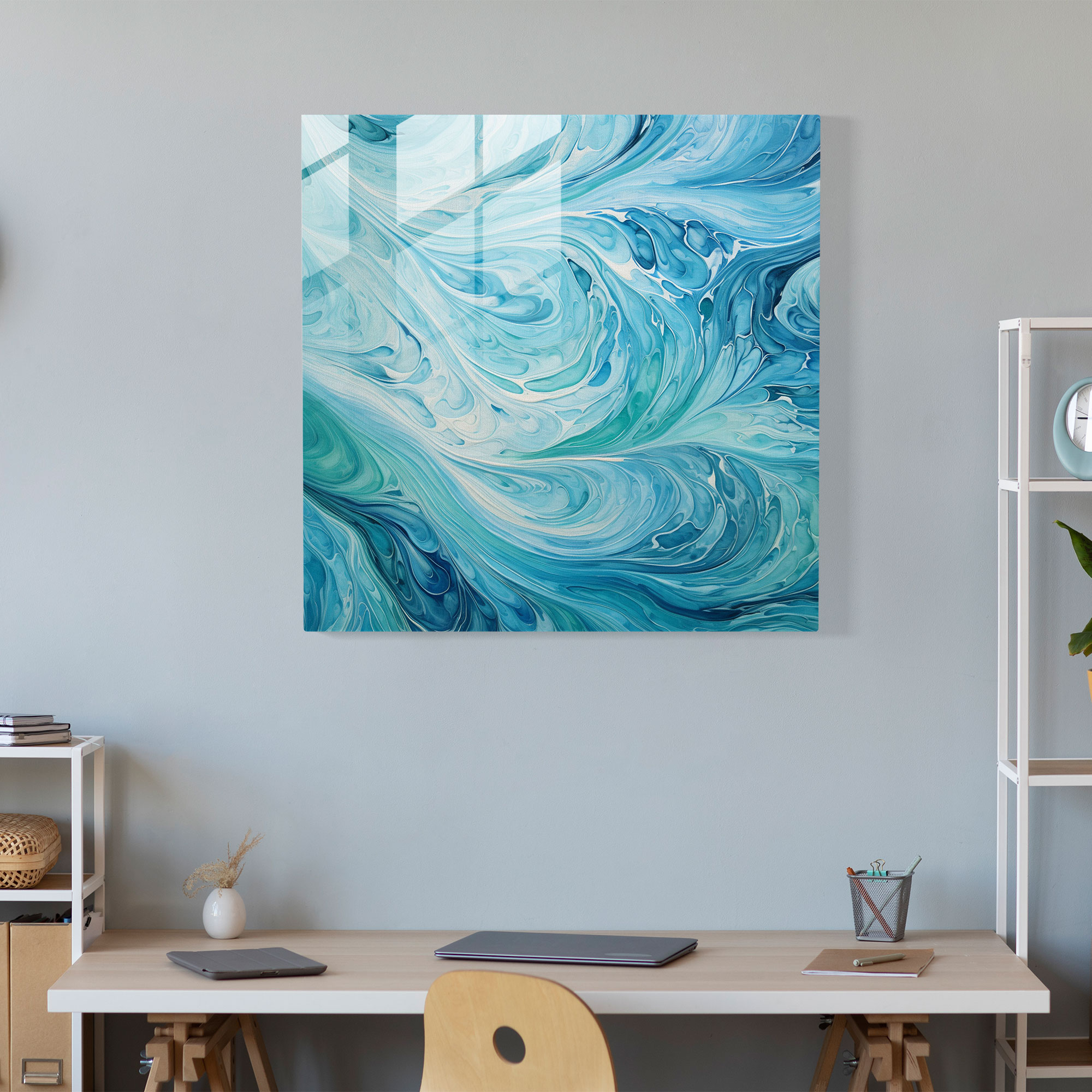Cooles Ozeantraum Glasbild - Abstraktes Gemälde Glas Kunst Glas Wandkunst