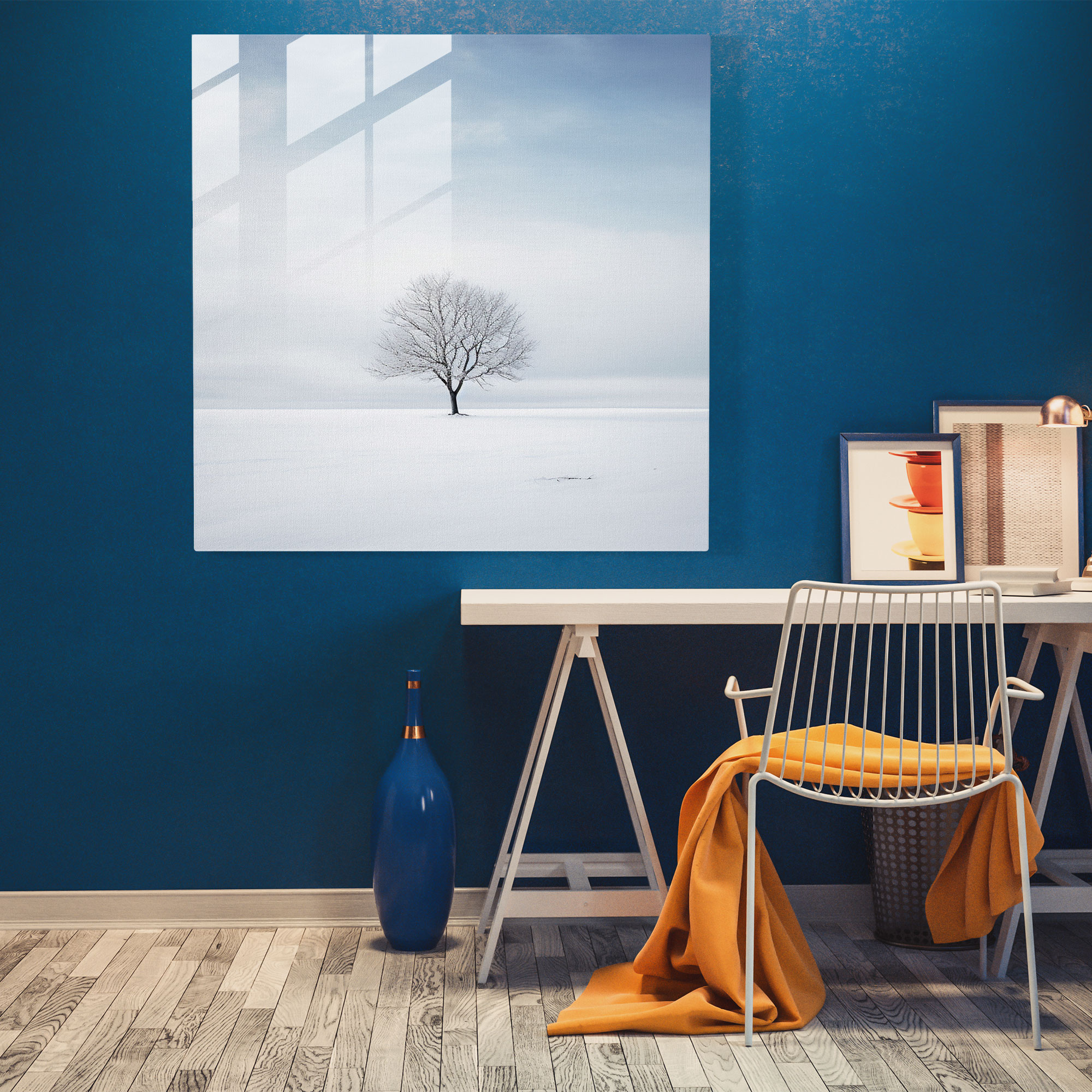 Kühles Winterstille Glasbild - Ruhe Glas-Wandkunst Moderne Kunst