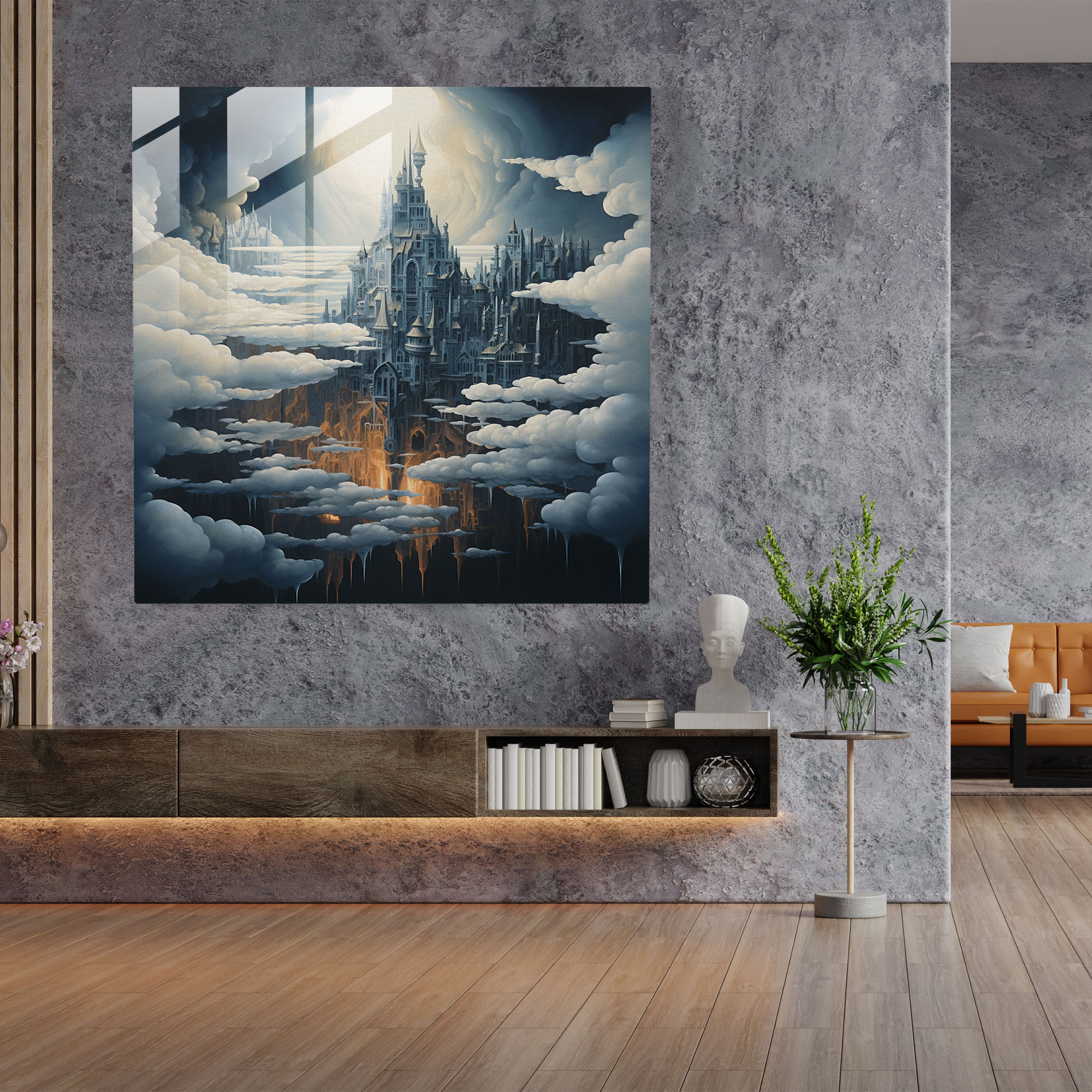 Cooles Glasbild Floating City - Moderne Kunst stilvolle Wanddekoration