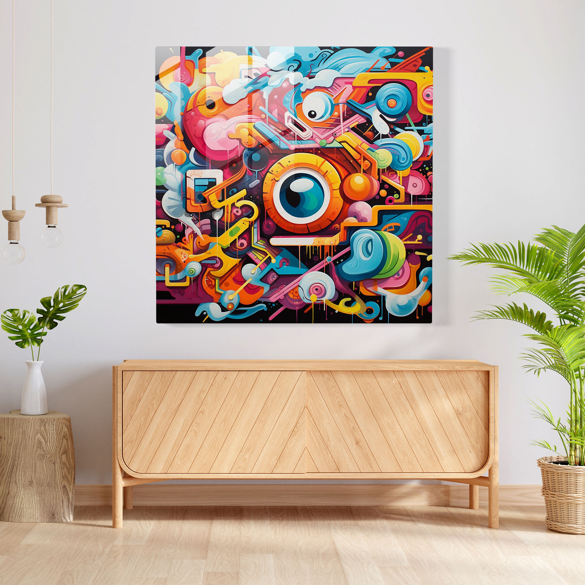 Coole Graffiti Explosion auf Glas - Stilvolle Wanddekoration