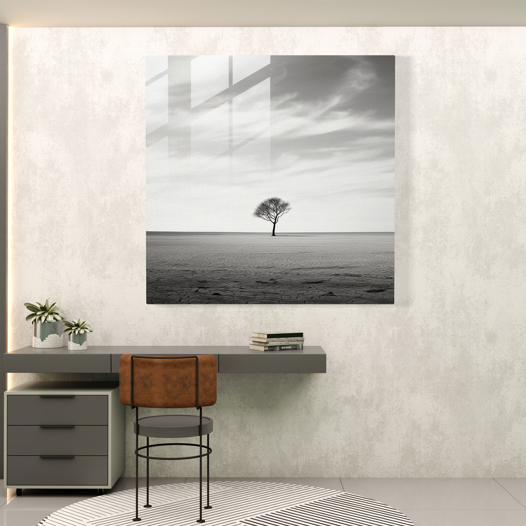 Trendiges minimalistisches Glasbild - Stilvolles Glasbild in cooler Einsamkeit