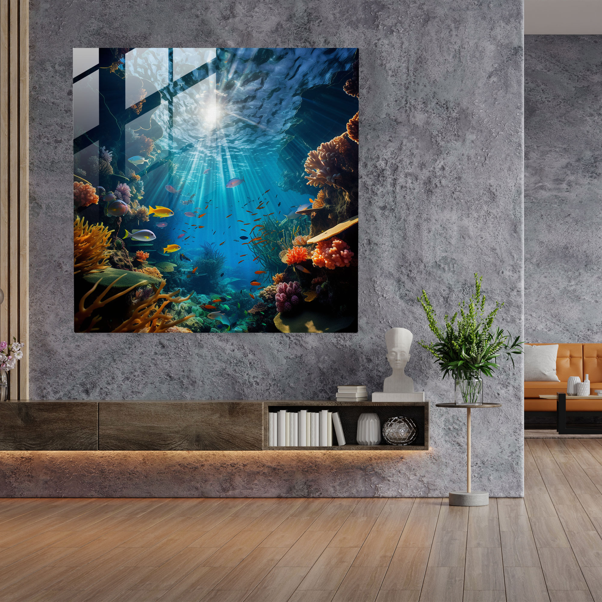 Faszinierendes Unterwasser Glasbild - Modernes Kunstwerk für die Wanddekoration