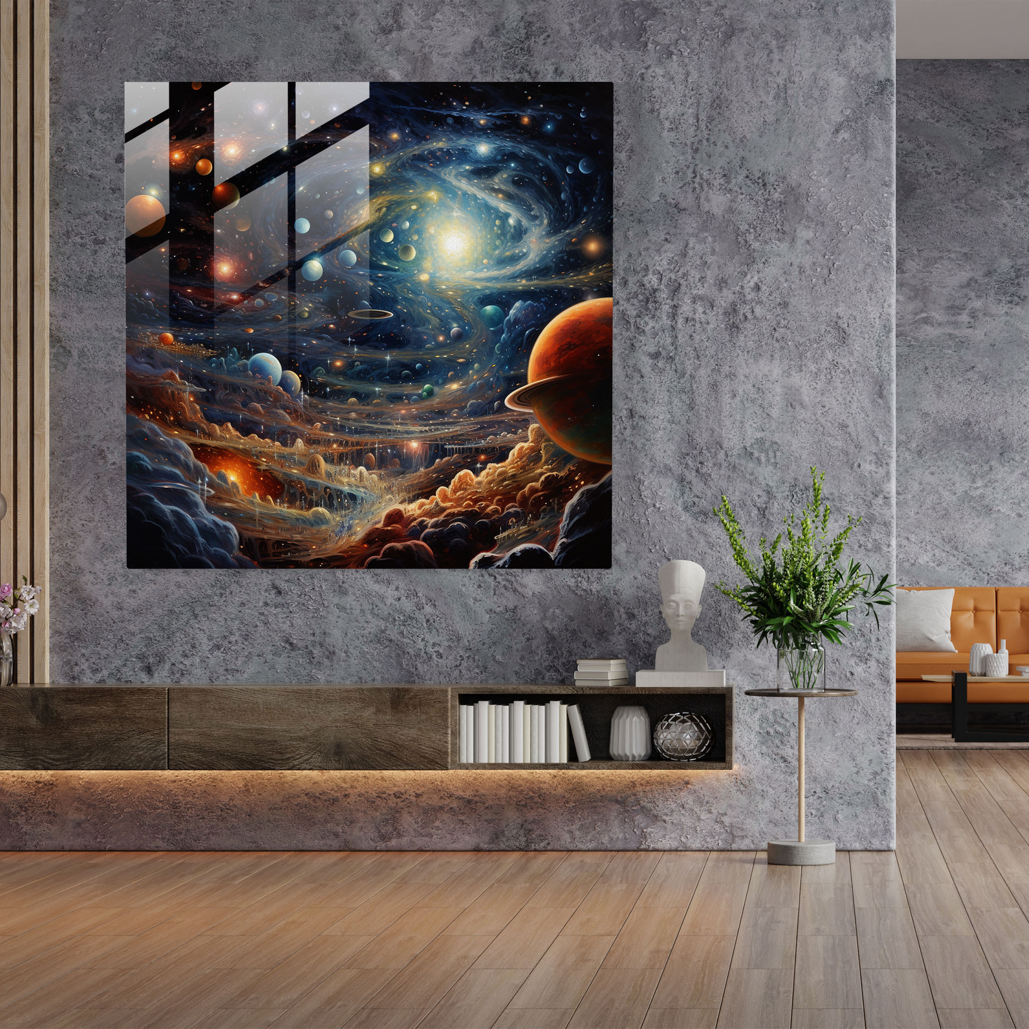 Coole Himmelsglasdruck - Modernes Kunstwerk Planeten Nebel