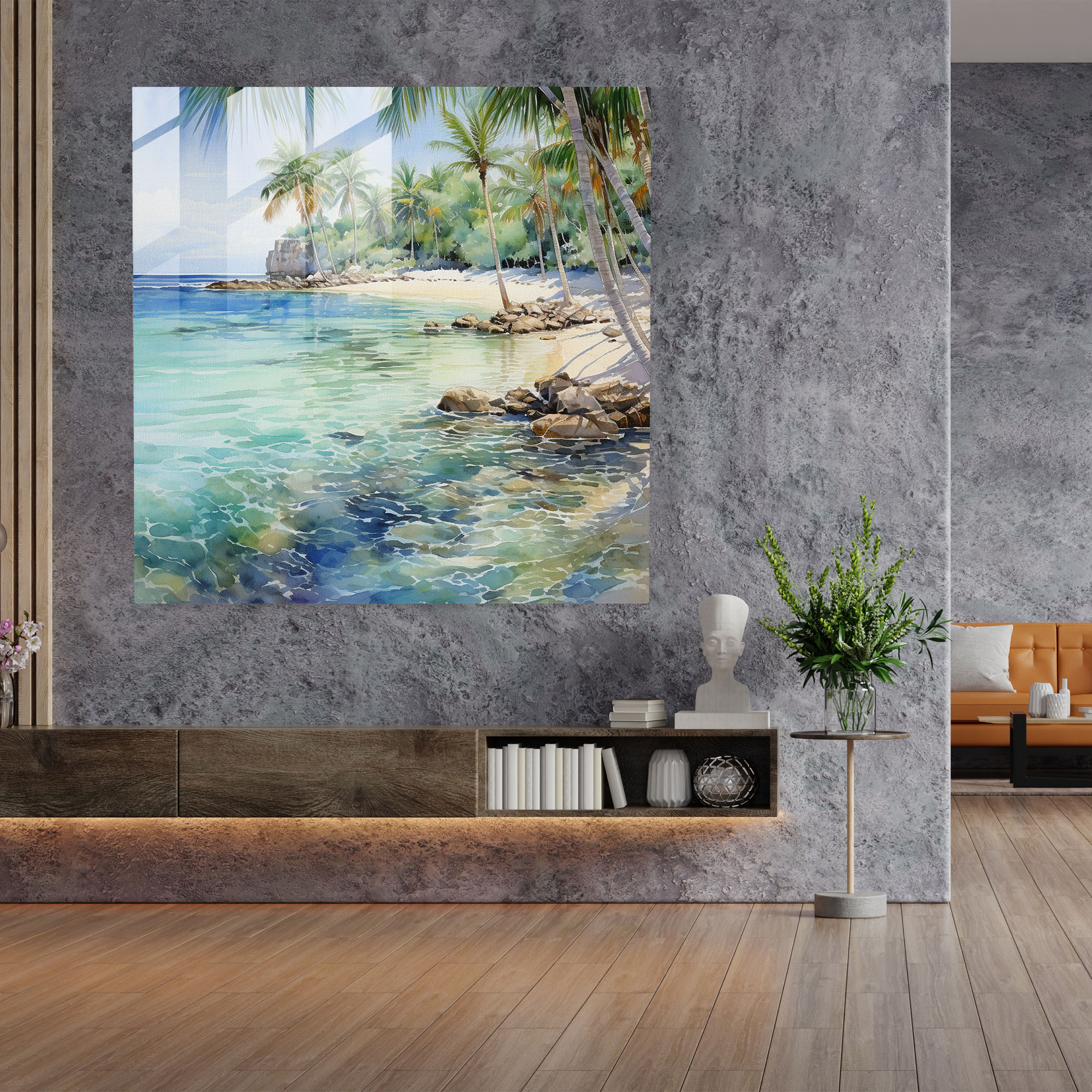 Glasbild Cool Paradise - Tropisches Wohnaccessoire für Zuhause am Strand
