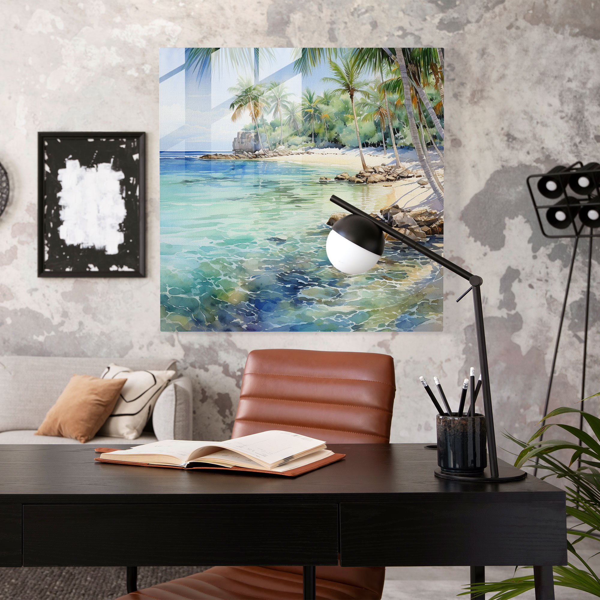 Glasbild Cool Paradise - Tropisches Wohnaccessoire für Zuhause am Strand