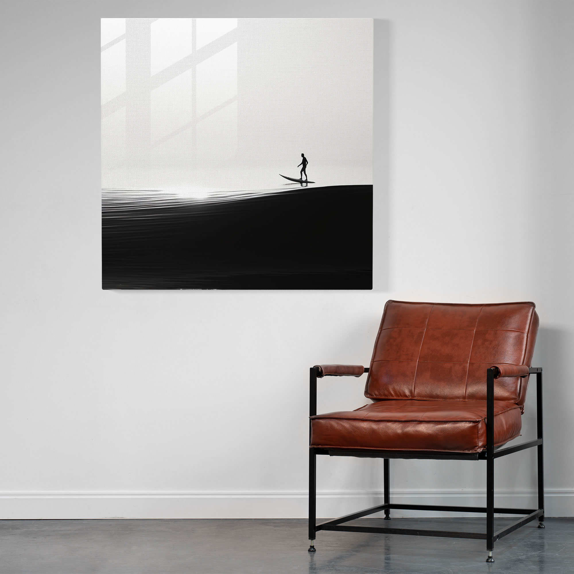 Entspannte Surfstimmung Glasbild - Coole Schwarz-Weiß-Fotografie Moderne Kunst Abenteuer