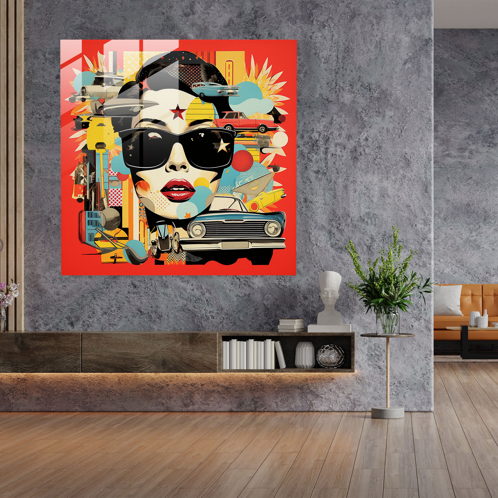 Coole Pop Collage Glasbild - Zuhause Dekoration