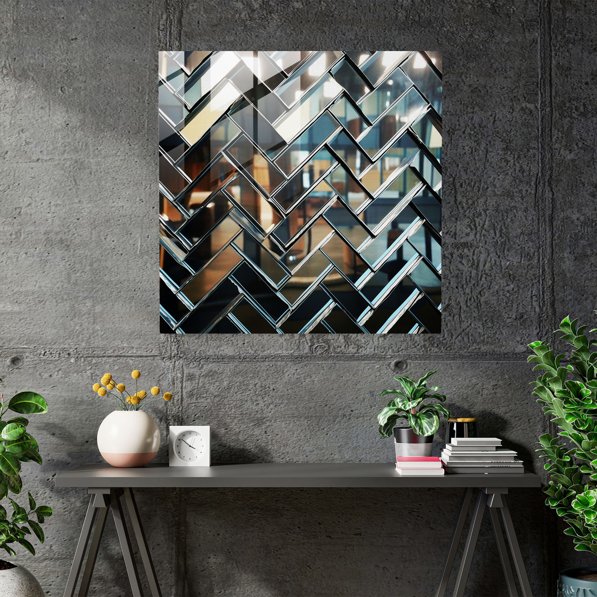 Cooles Mosaikspiegel-Glasbild - Stilvolles Flair mit geometrischem Muster und spiegelnden Glasfliesen