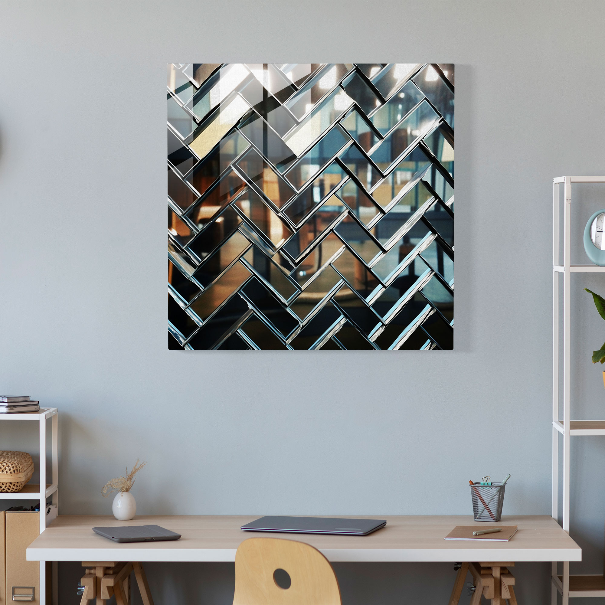 Cooles Mosaikspiegel-Glasbild - Stilvolles Flair mit geometrischem Muster und spiegelnden Glasfliesen