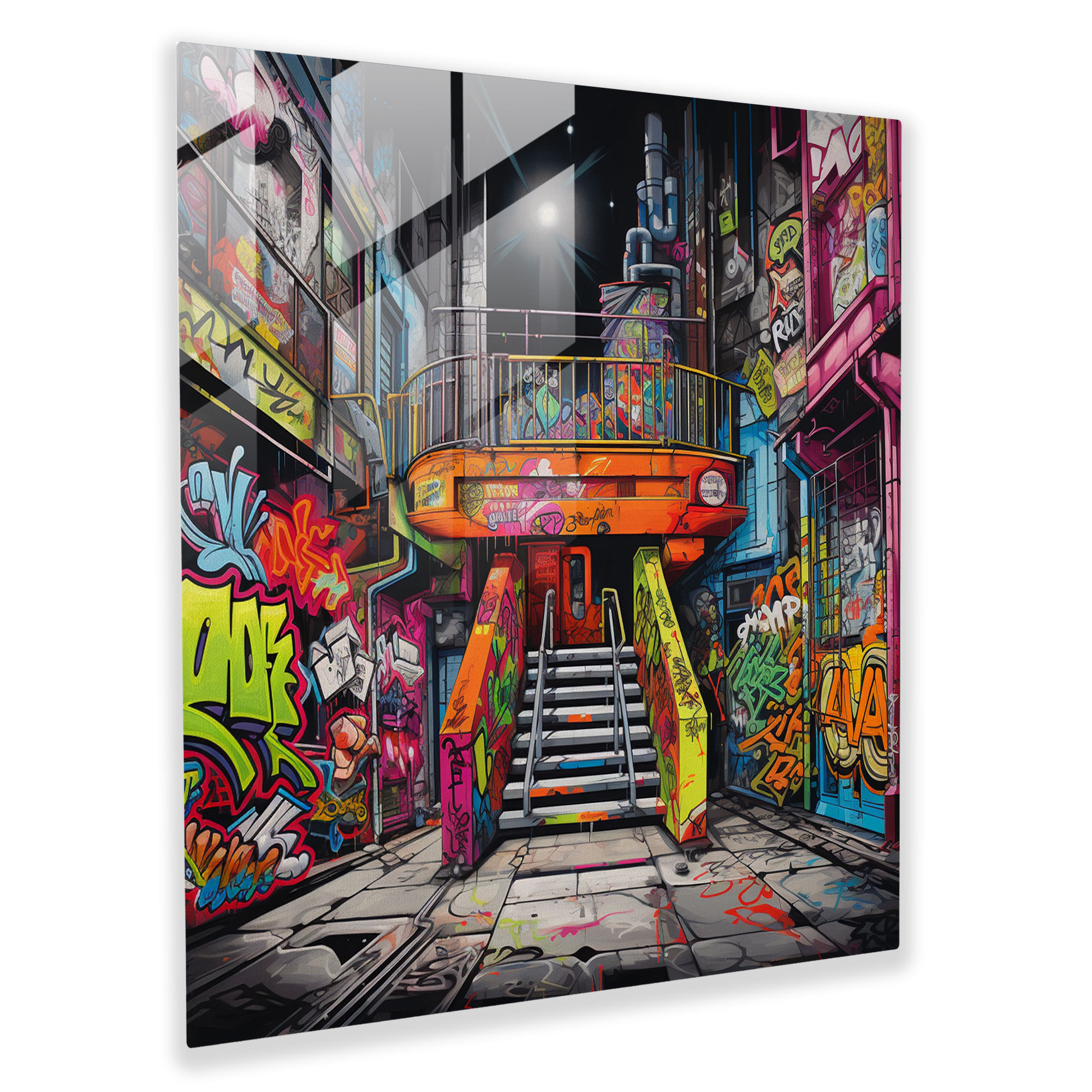 Cool Graffiti Vibes Glasbild - Sprühdosen Straßenschilder