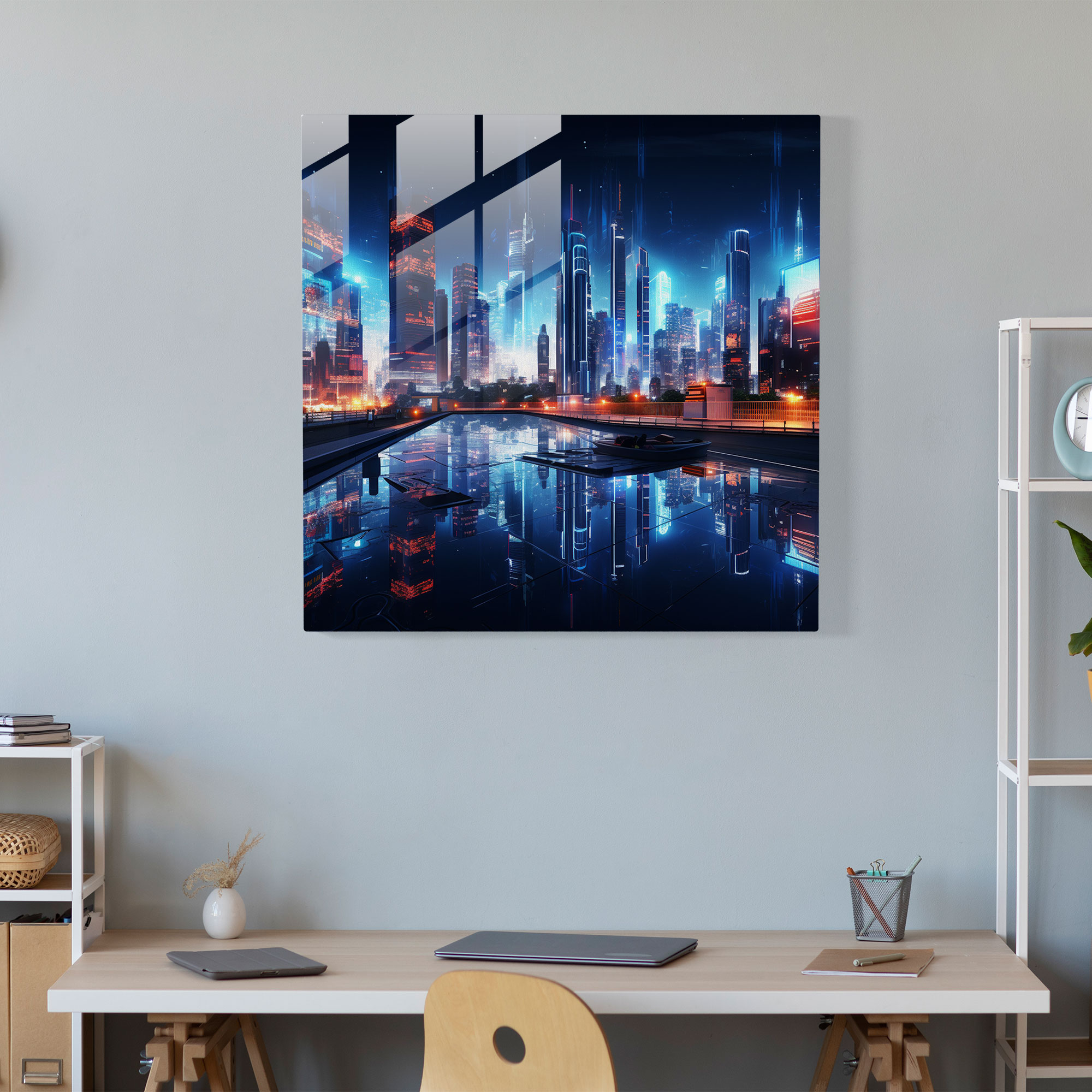 Cool Futuristic Glass Print - Cool, Innovation, Neon Lights, Cityscape