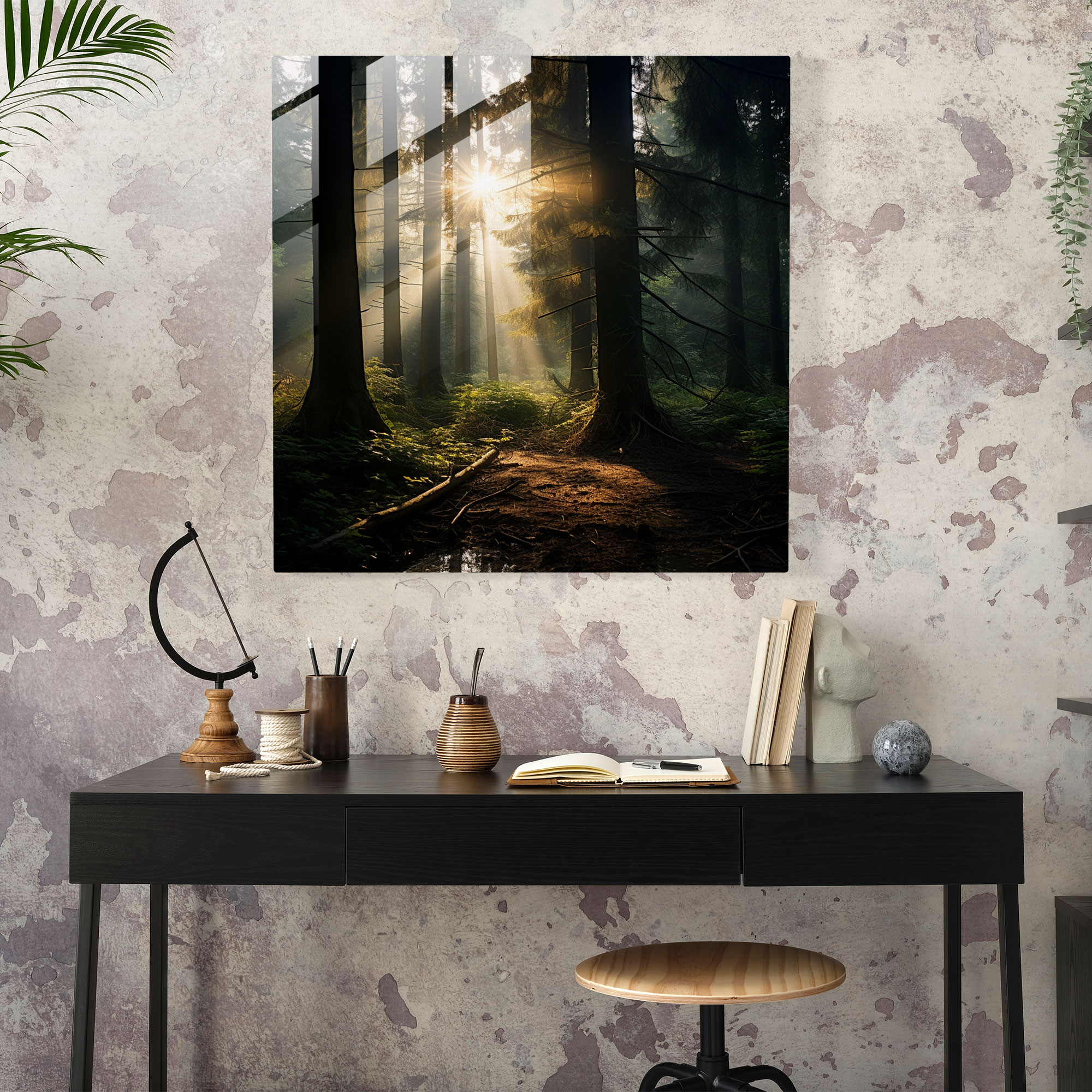 Moderne Walddekoration Glasbild - Natürliches Design