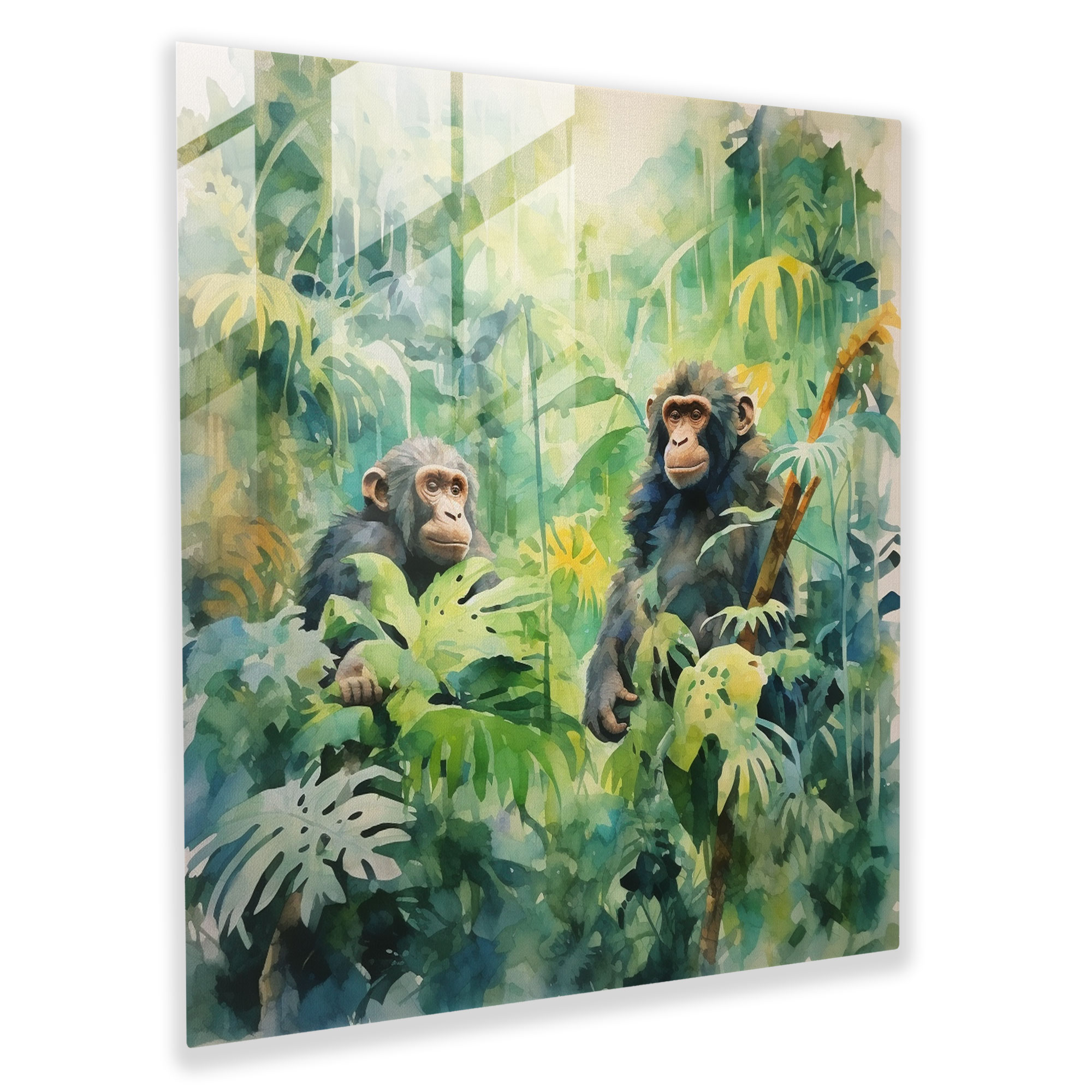 3 Monkey Jungle Glass Print - 3 Monkey, Glass Art, Abstract Watercolor, Modern Art