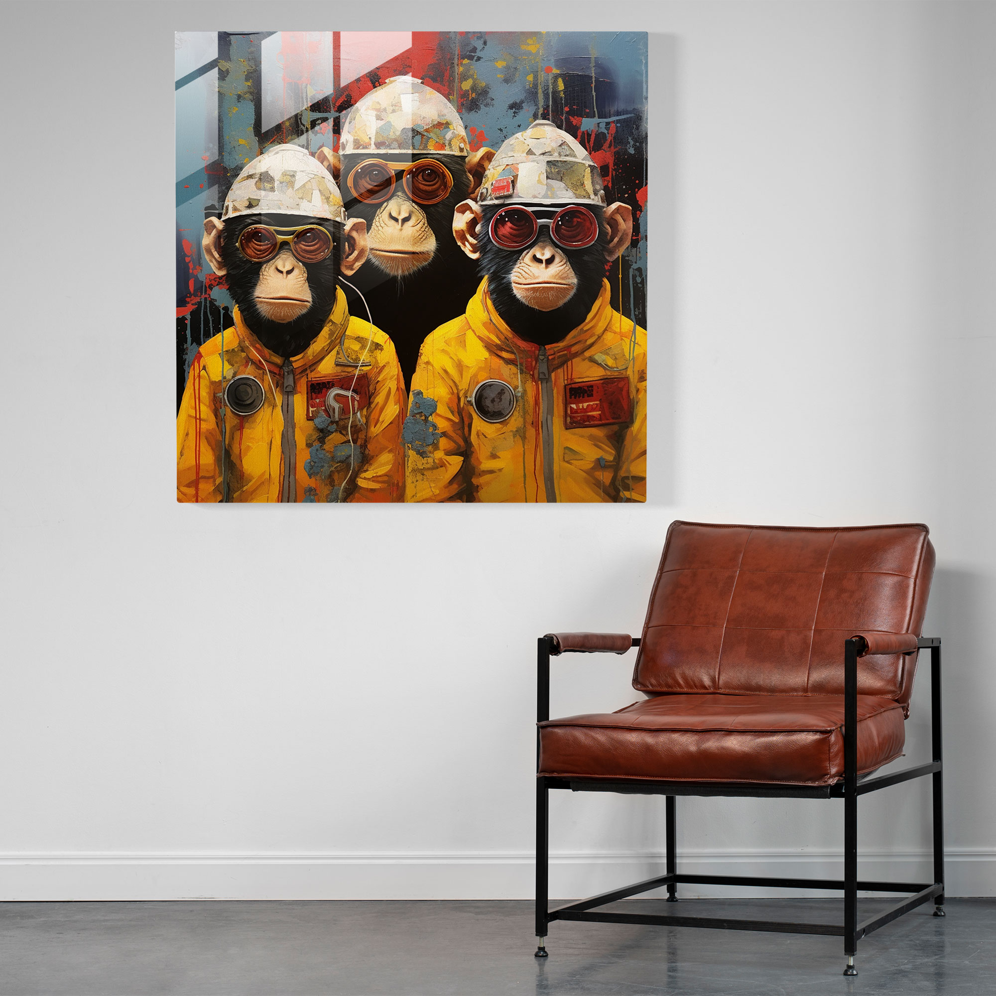 3 Monkey Surreal Glass Print - 3 Monkey, Wall Decoration, Bold Textures, Glass Print