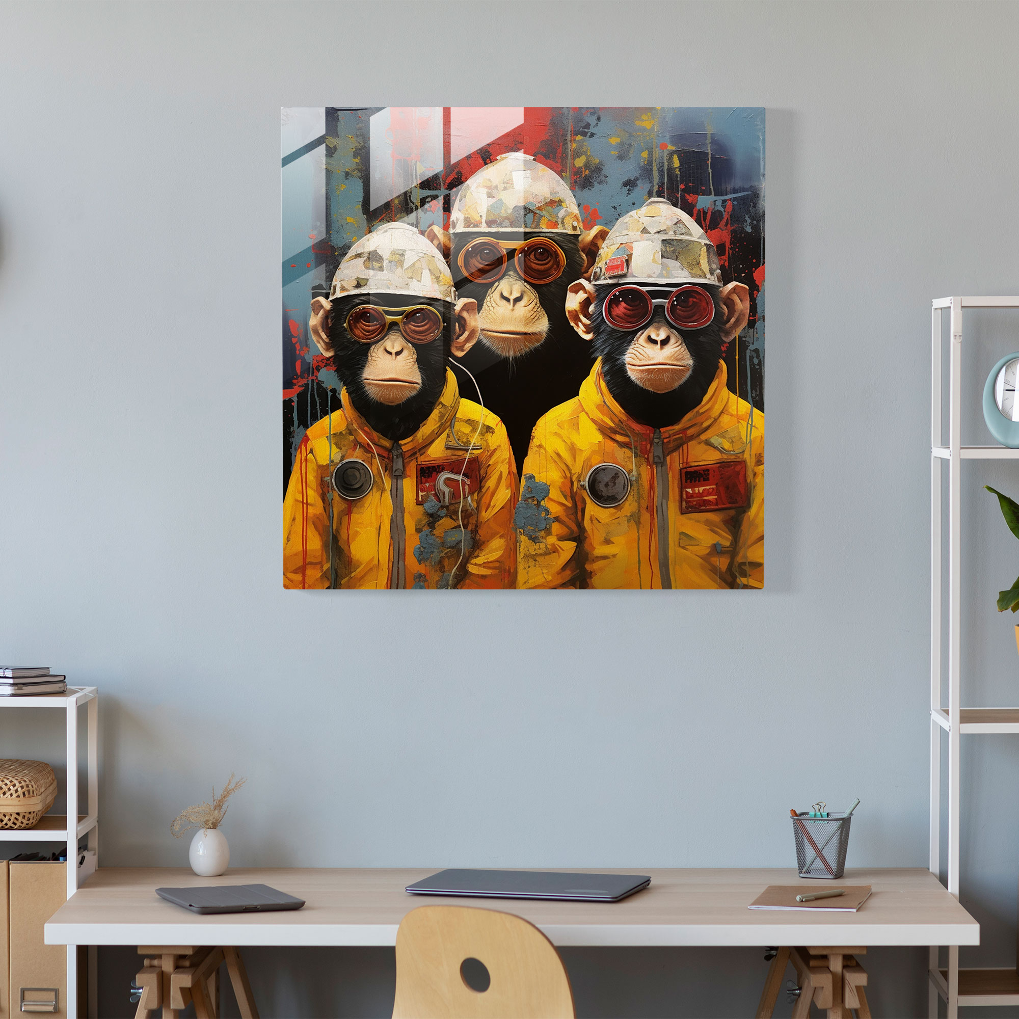 3 Monkey Surreal Glass Print - 3 Monkey, Wall Decoration, Bold Textures, Glass Print