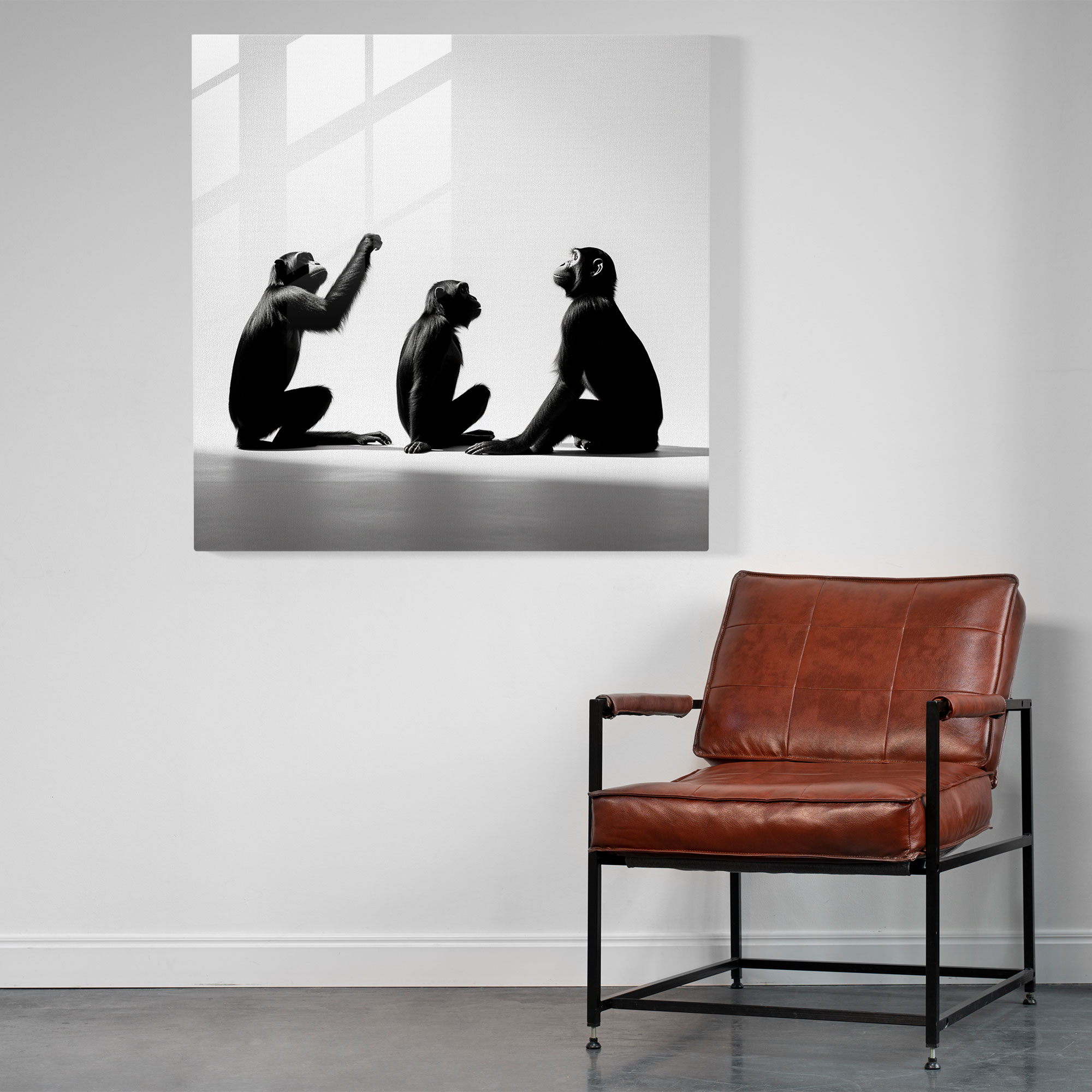 Glasbild mit Affen-Silhouetten - Minimalistisches und verspieltes Design mit Affenmotiven Glas-Kunst