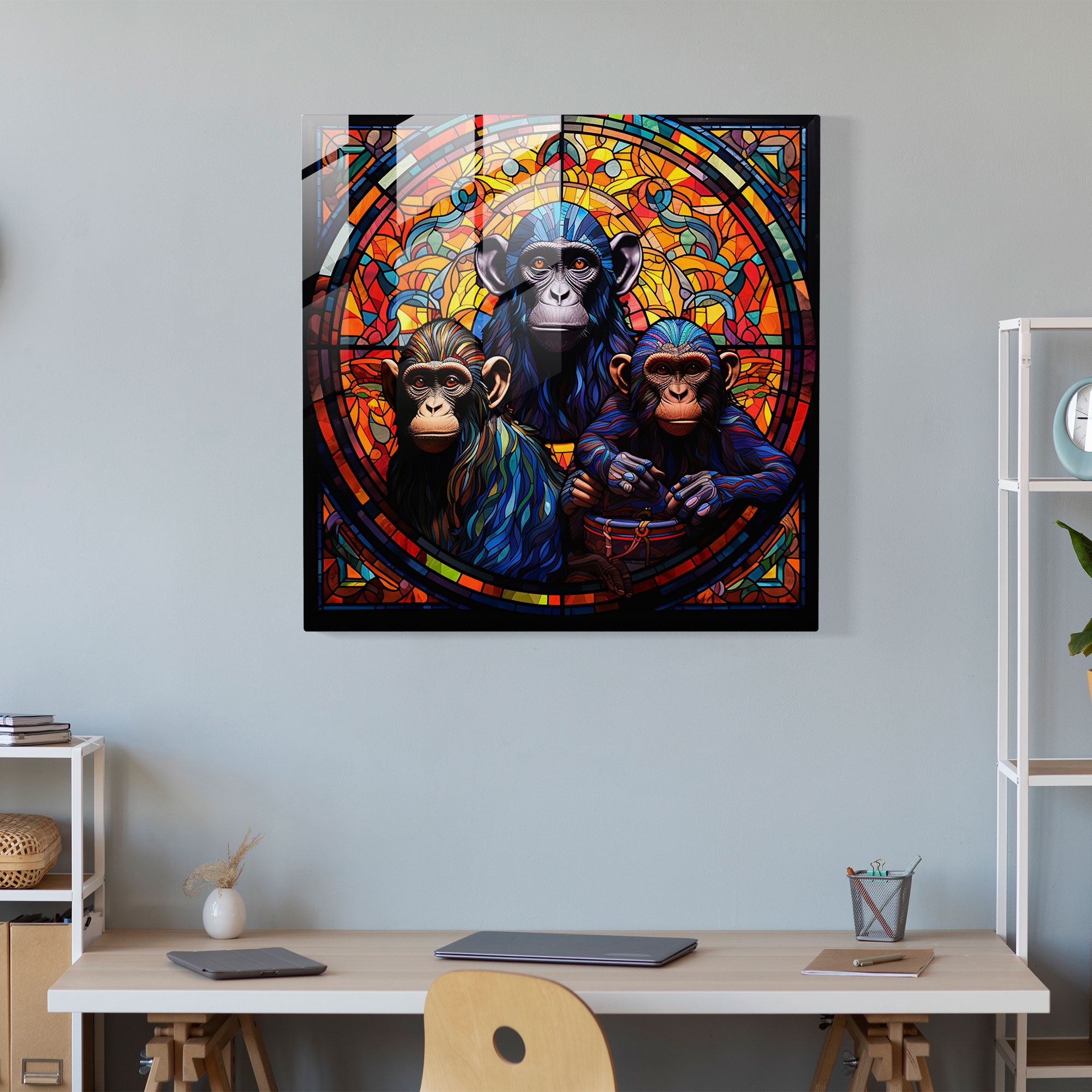 Glasbild mit 3 Affen - Moderne Kunst Glaskunst an der Wand