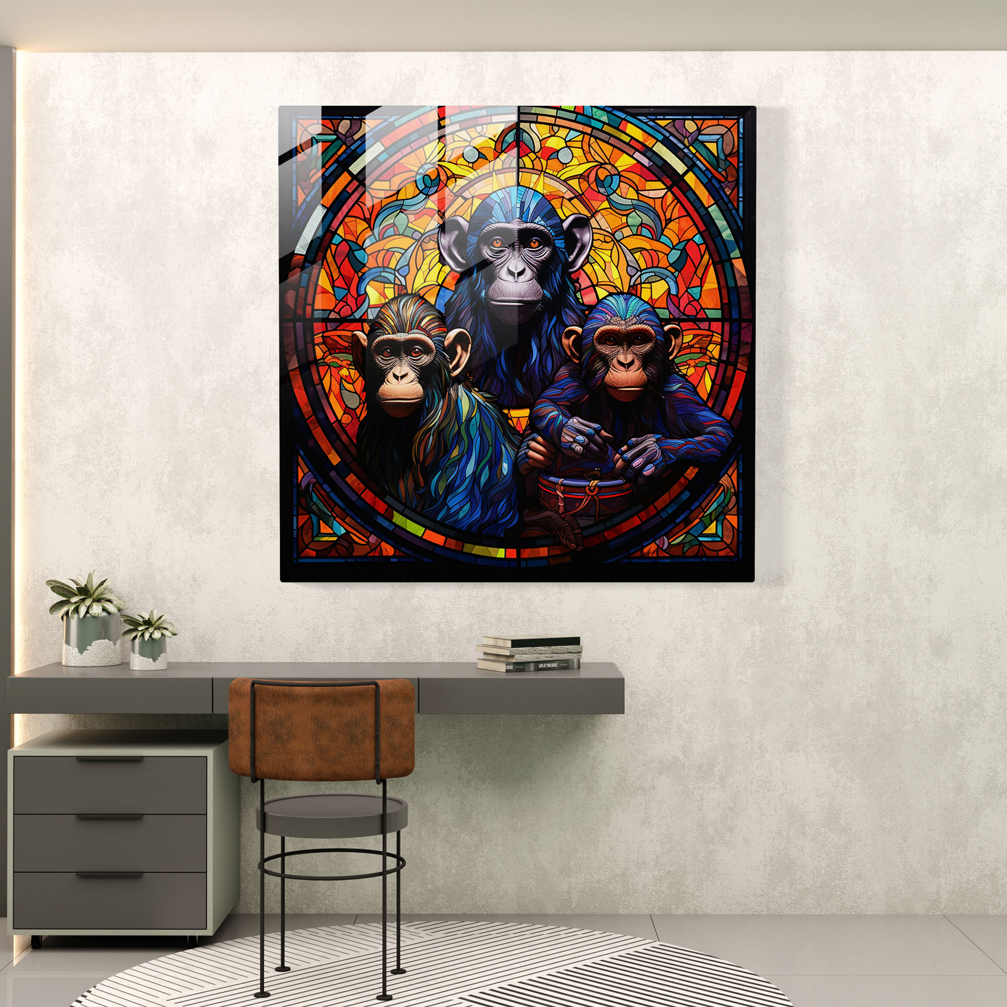 Glasbild mit 3 Affen - Moderne Kunst Glaskunst an der Wand