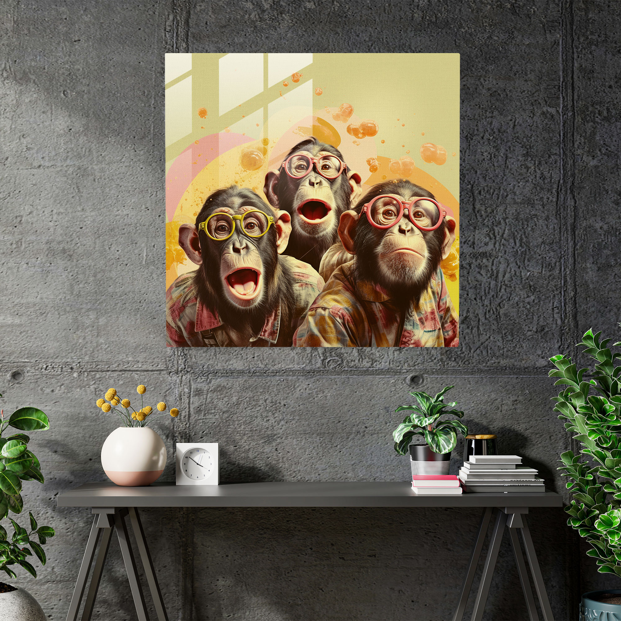 3 Monkey Collage Glass Print - 3 Monkey, 3 Monkey, Modern Art, Glass Print
