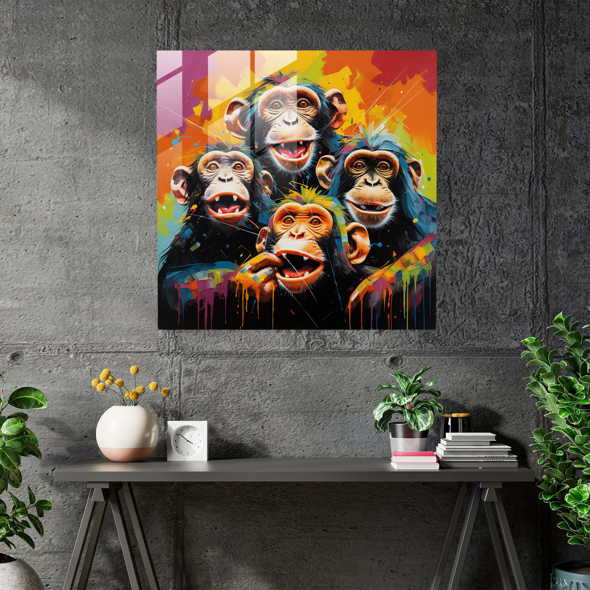 Glasbild 3 Monkey - Kunst aus Glas abstraktes Acrylgemälde