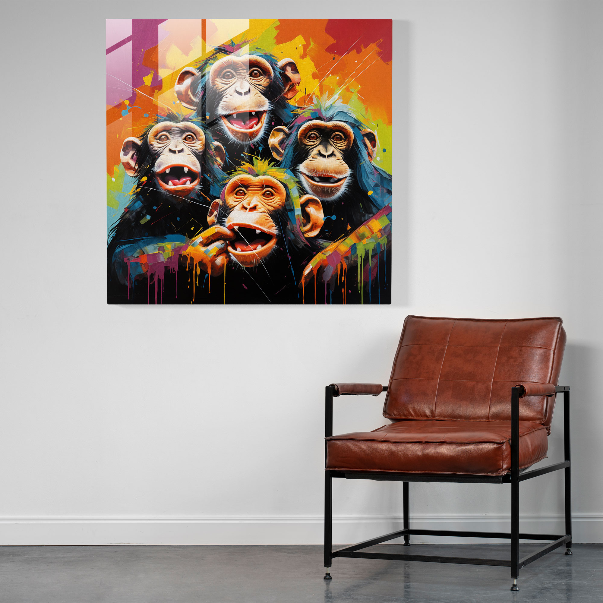 Glasbild 3 Monkey - Kunst aus Glas abstraktes Acrylgemälde