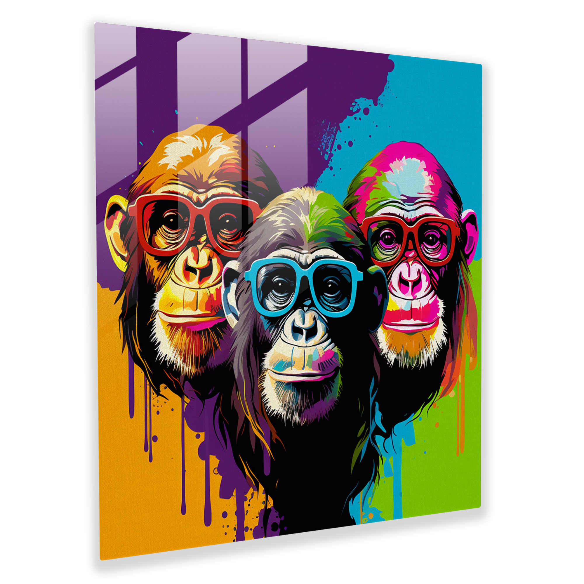 3 Monkey Glass Print - 3 Monkey, Dynamic Patterns, Glass Print, Home Decoration