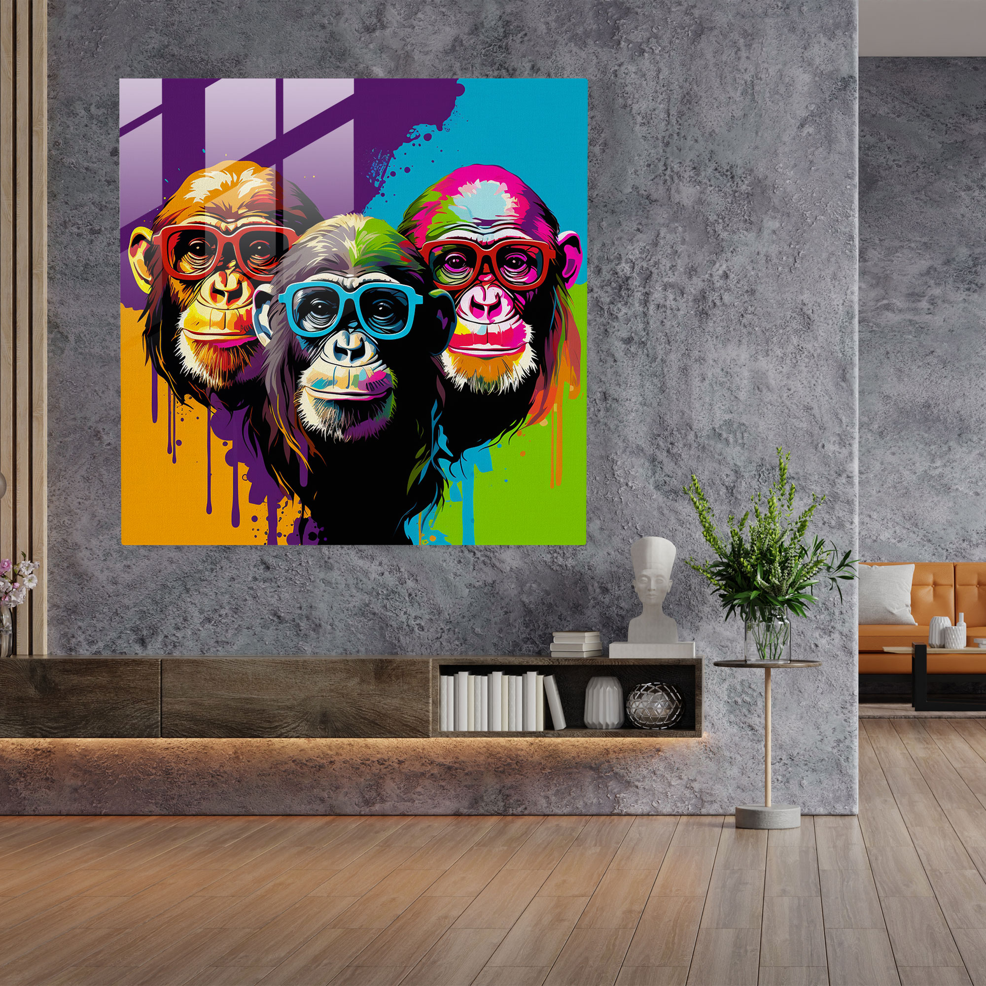 3 Monkey Glass Print - 3 Monkey, Dynamic Patterns, Glass Print, Home Decoration