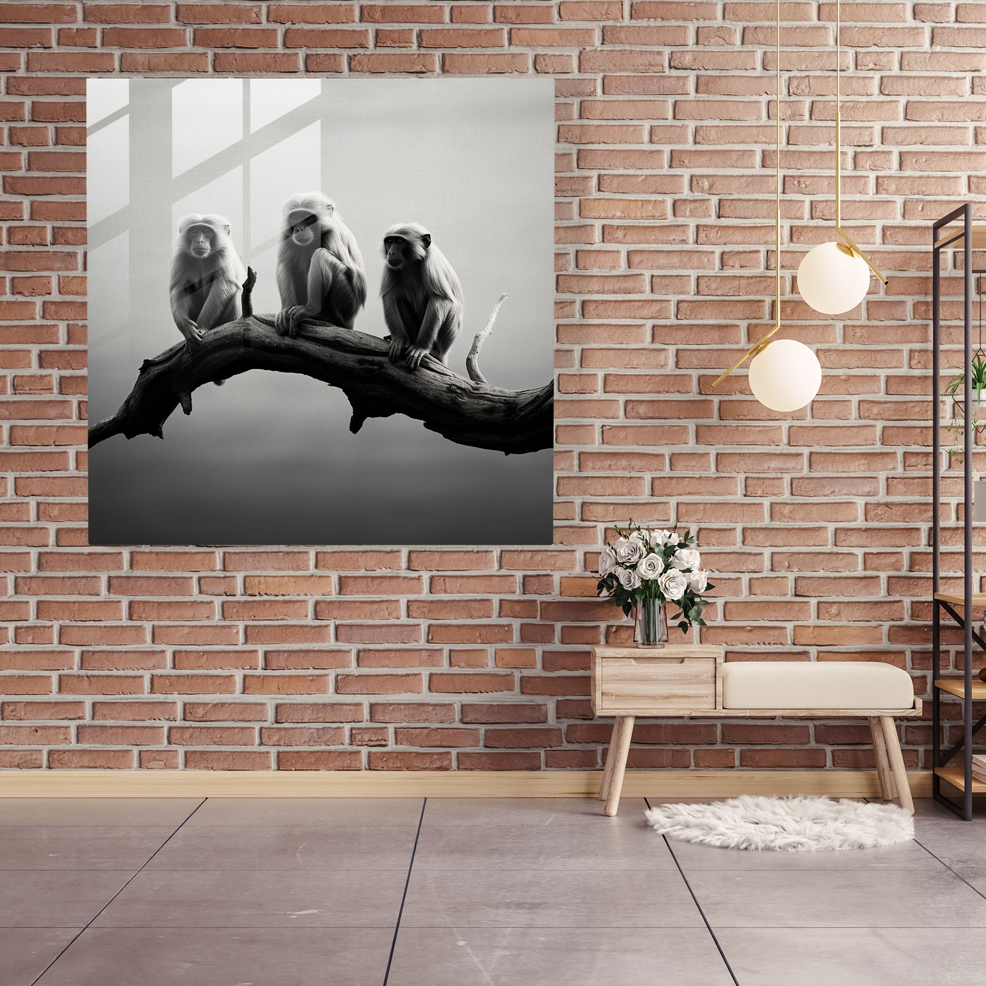 3 Monkey Glass Print - 3 Monkey, Minimalistic Photography, Glass Print, Wall Decoration