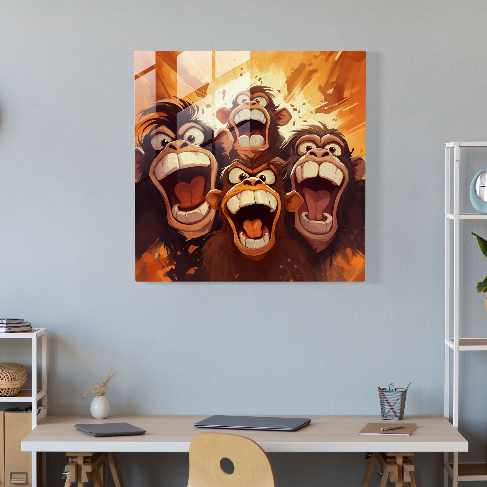 3 Monkey Glass Print - 3 Monkey, Glass Art, Modern Art, Glass Wall Art