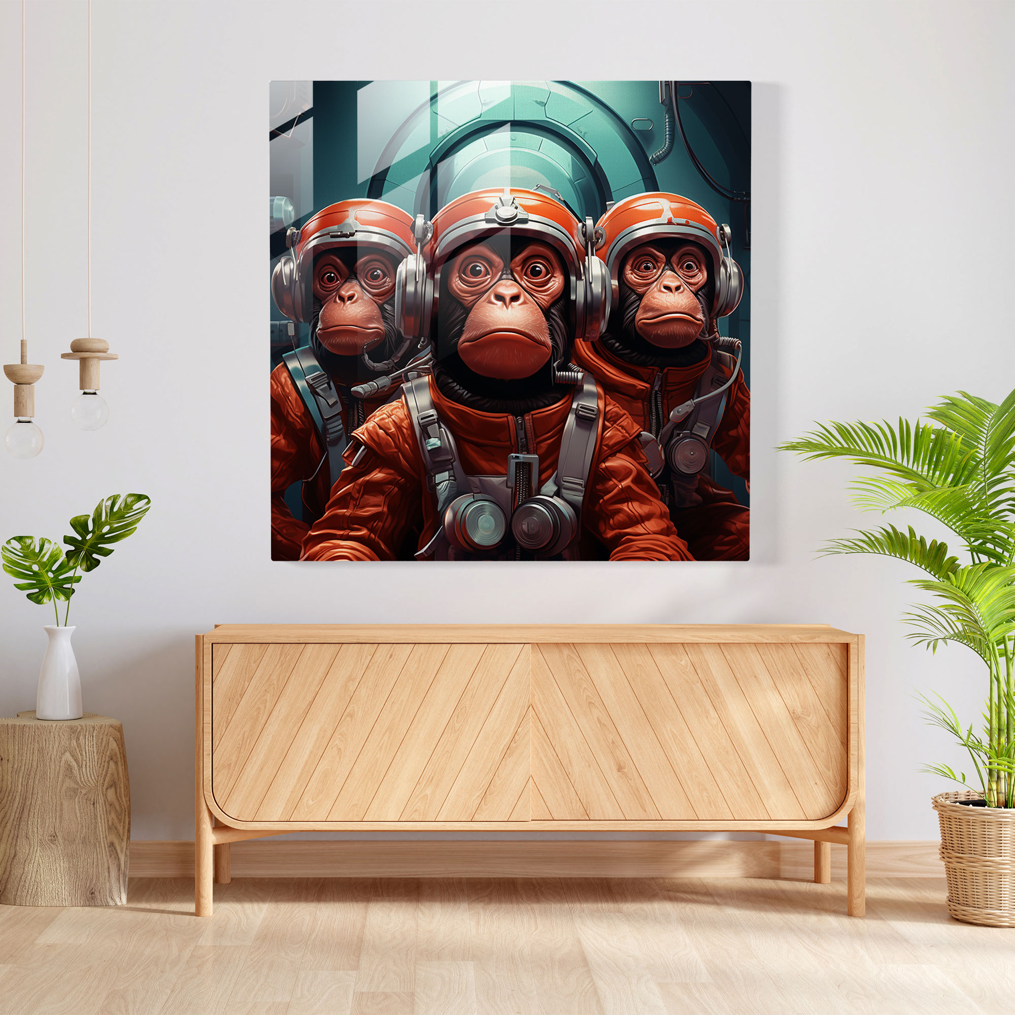 Glasbild Affen Trio - Affen Trio Glas Wandkunst Wohnkultur