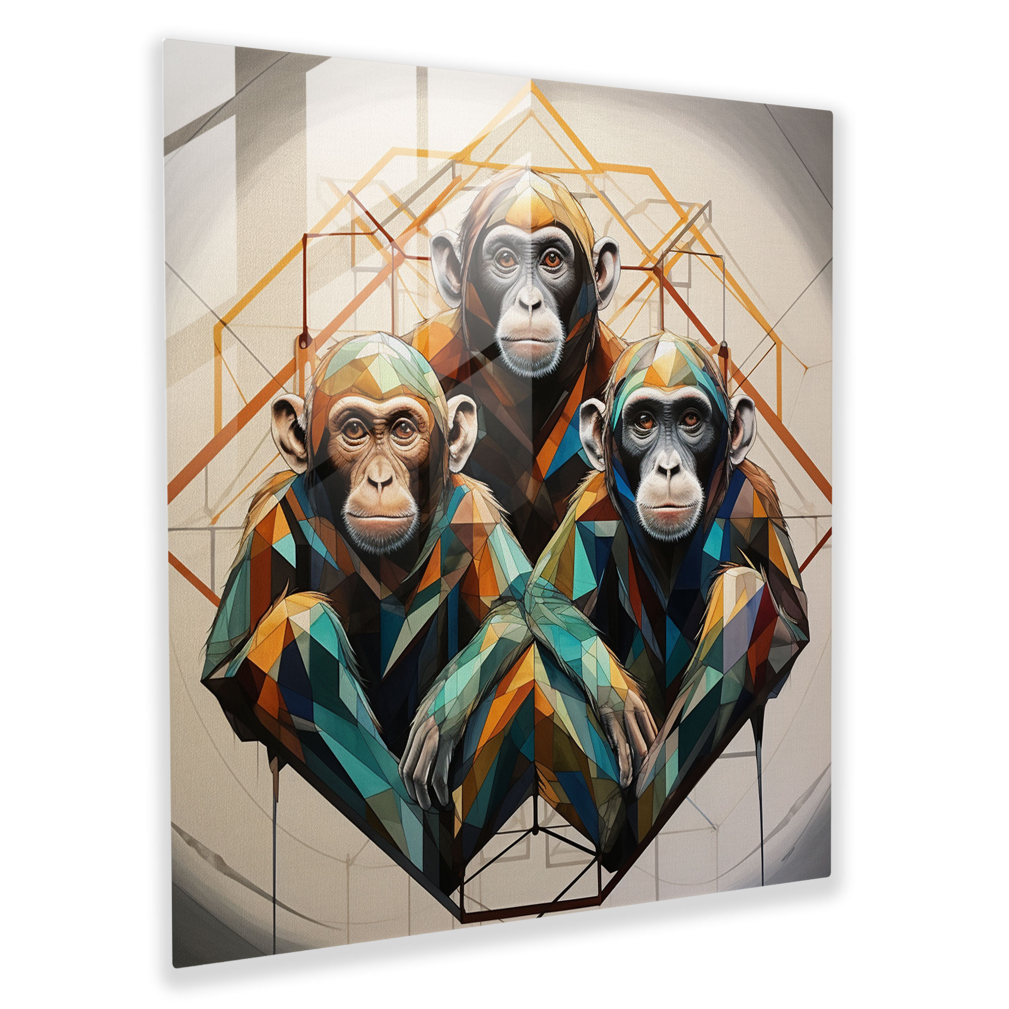 3 Monkey Glass Print - 3 Monkey, Glass Wall Art, Glass Art, Home Decoration