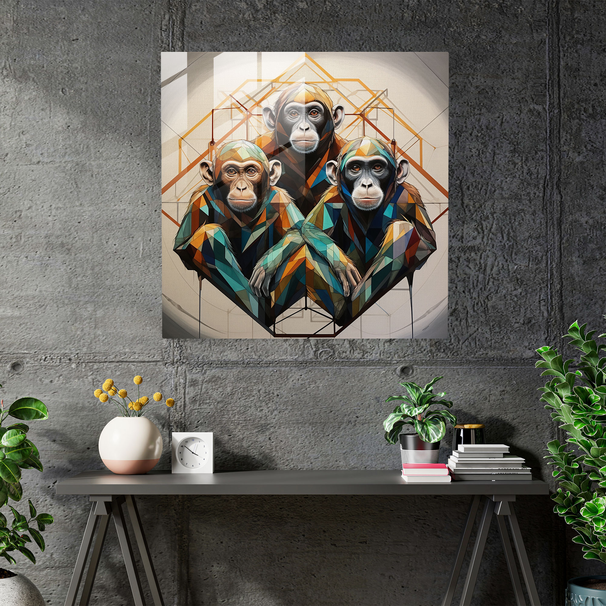 3 Monkey Glass Print - 3 Monkey, Glass Wall Art, Glass Art, Home Decoration