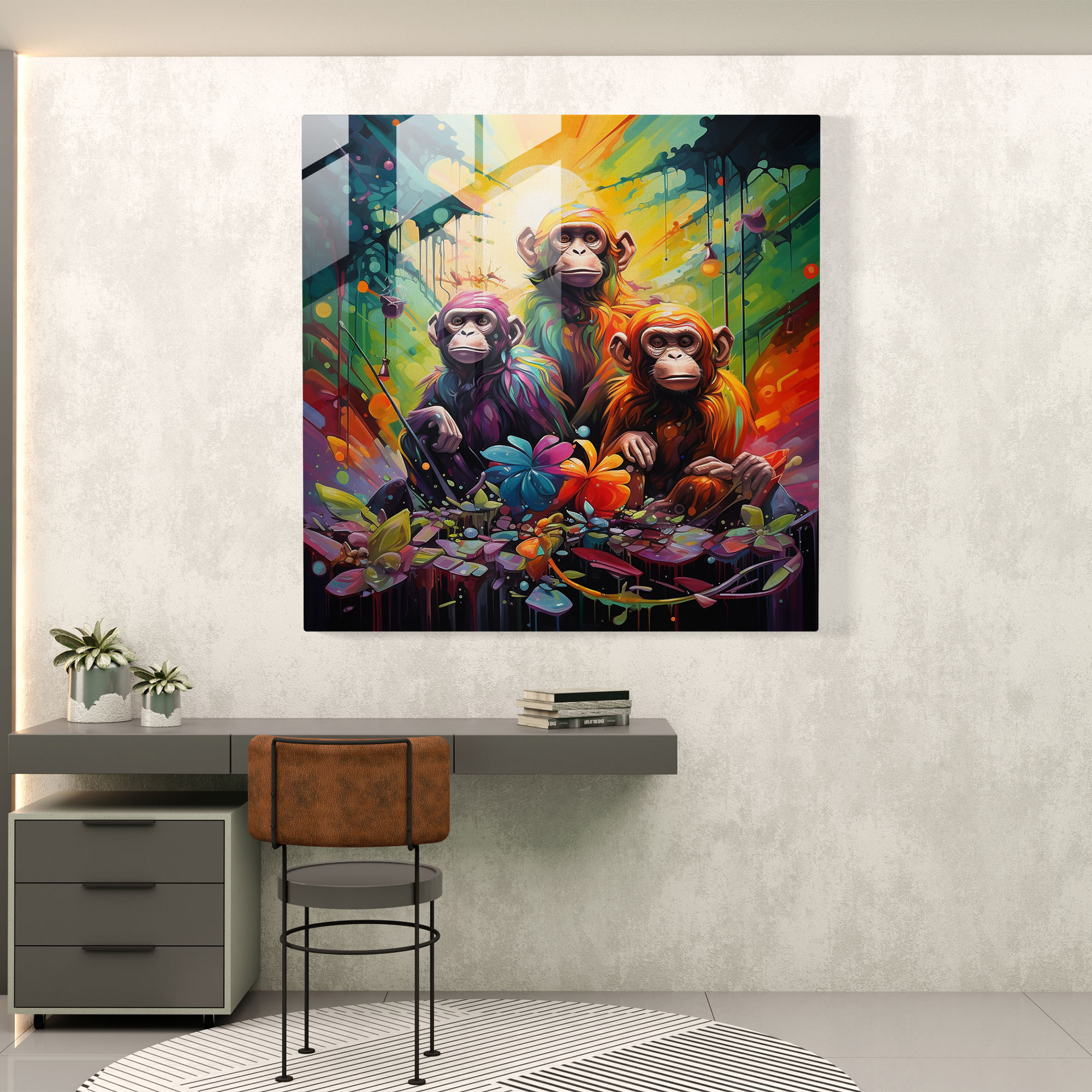 3 Monkey Glass Print - 3 Monkey, Glass Art, Wall Decoration, Modern Art