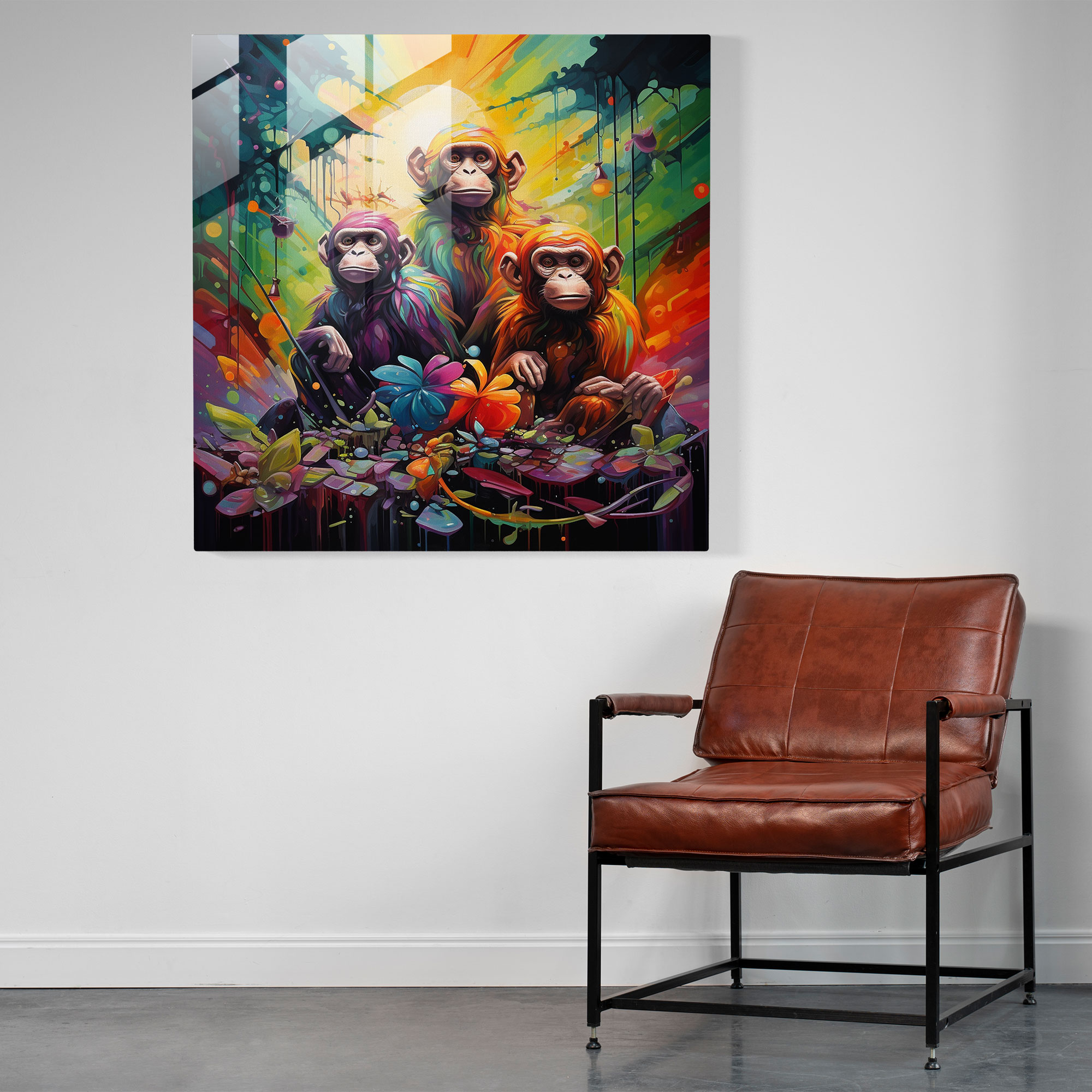 3 Monkey Glass Print - 3 Monkey, Glass Art, Wall Decoration, Modern Art