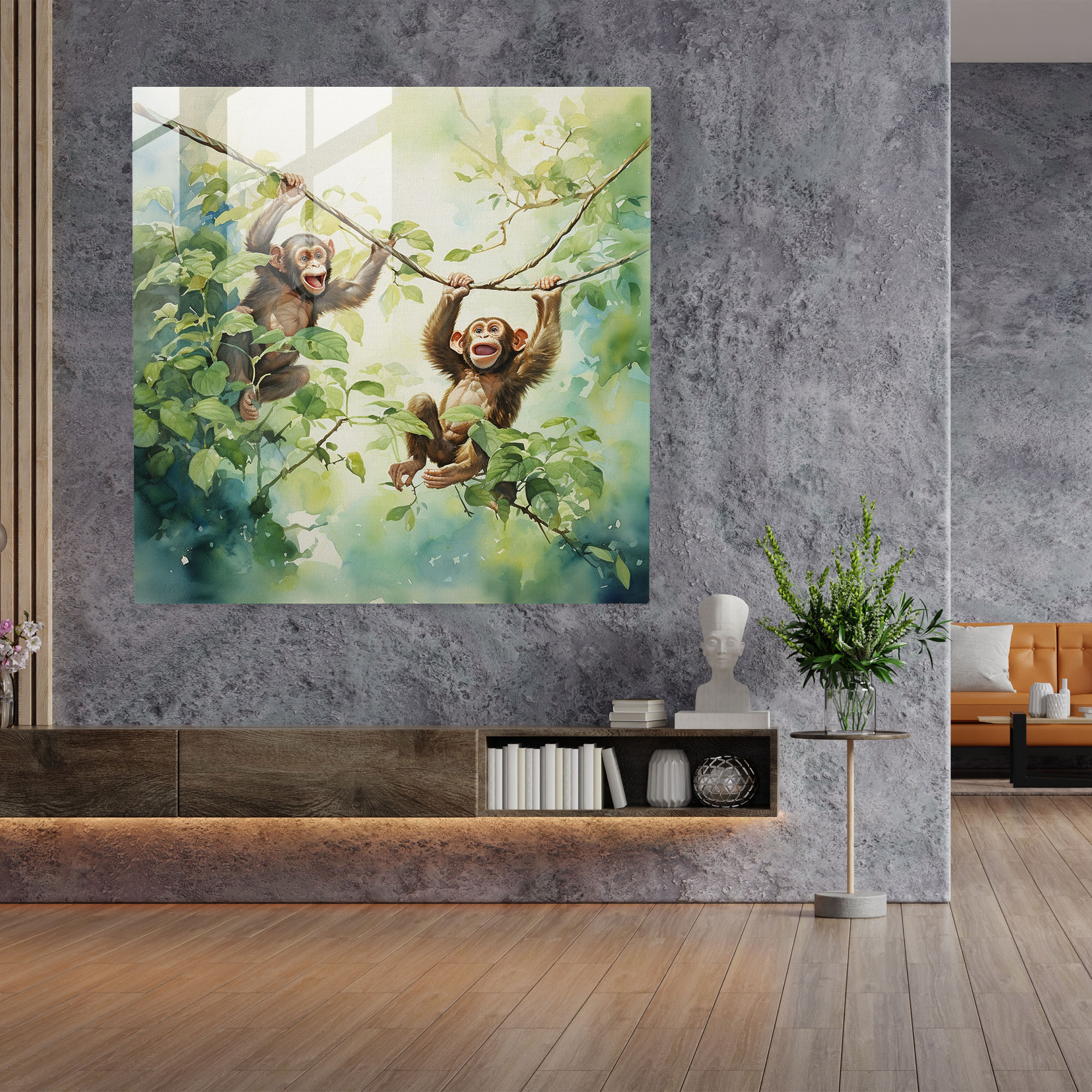 3 Monkey Glass Print - 3 Monkey, Glass Wall Art, Wall Decoration, Glass Art