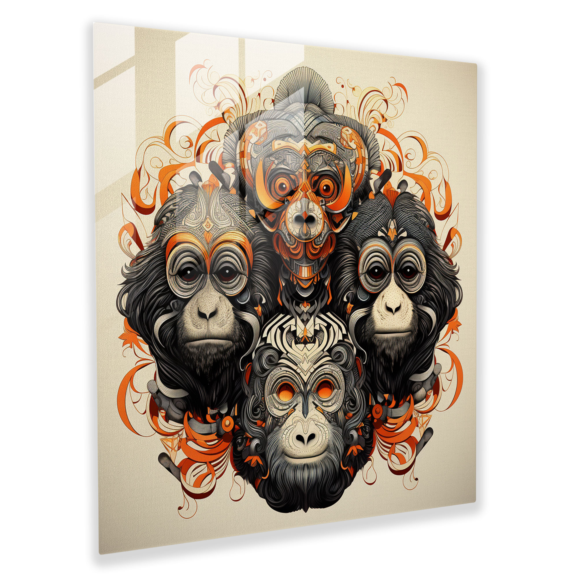 3 Monkey Glass Print - 3 Monkey, Home Decoration, Wall Decoration, Glass Wall Art