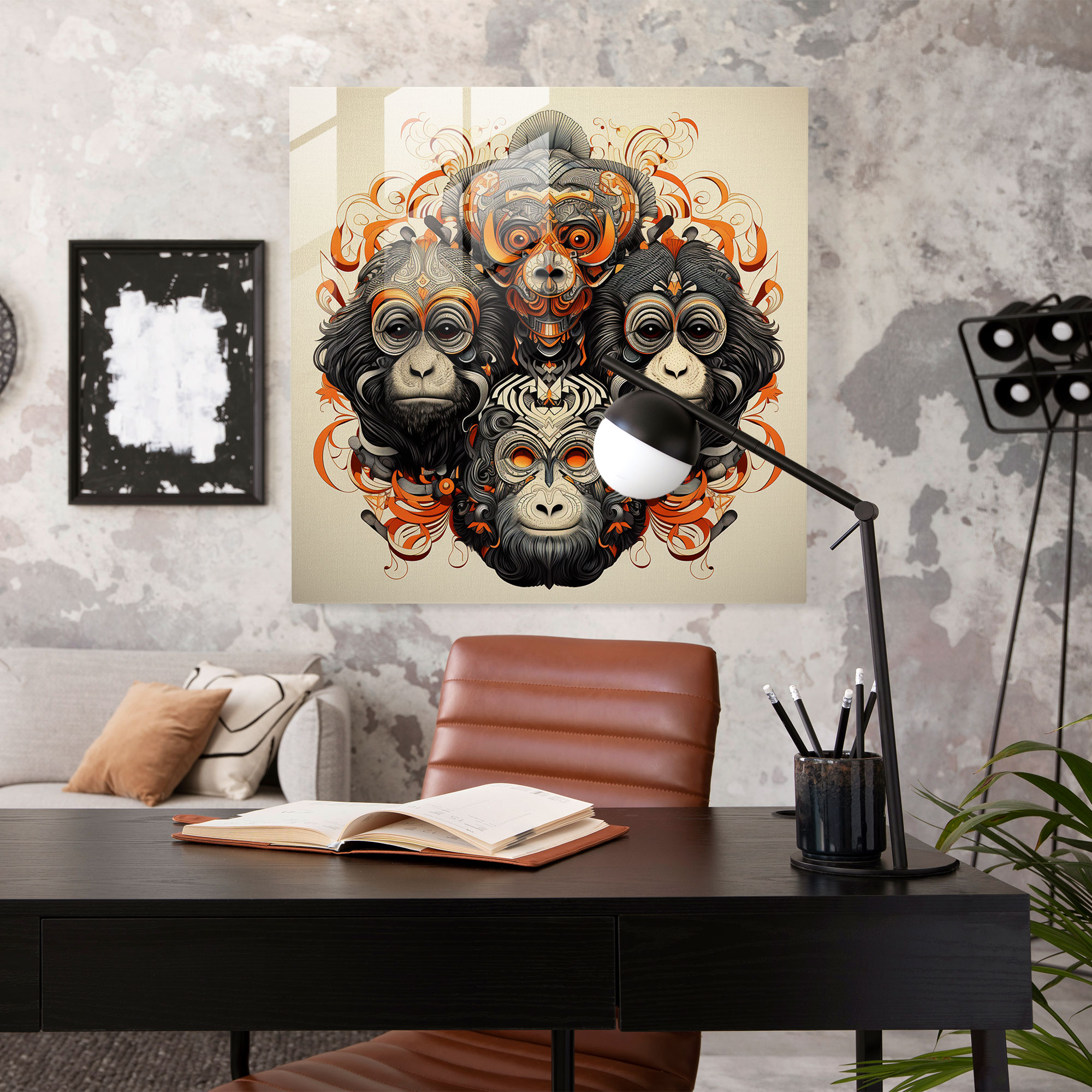 3 Monkey Glass Print - 3 Monkey, Home Decoration, Wall Decoration, Glass Wall Art